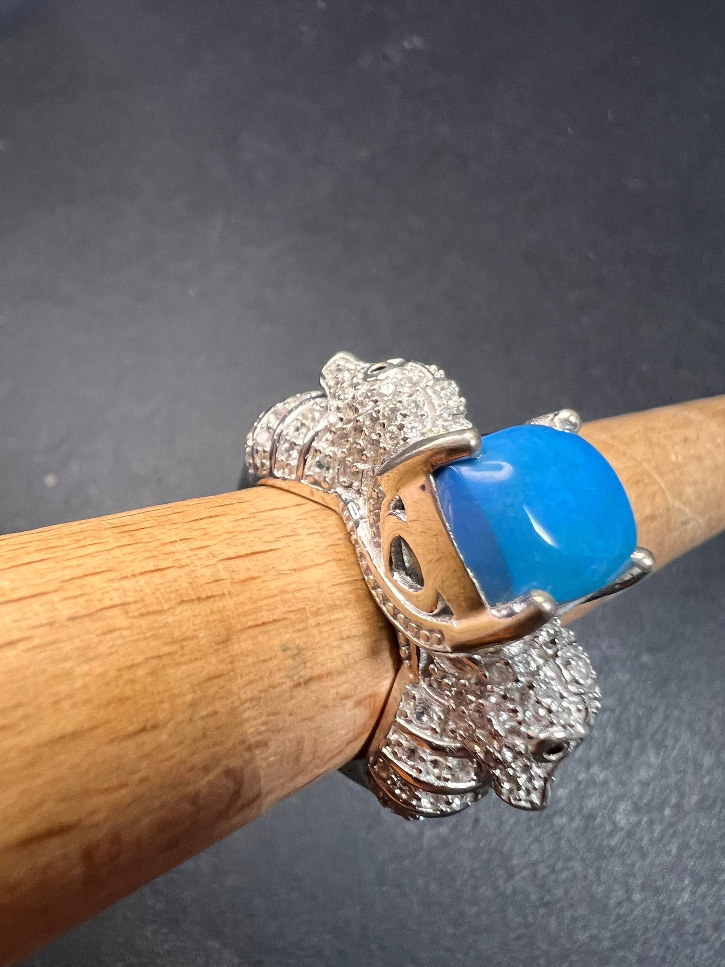 NEW Ceruleite and zircon seahorse ring in sterling silver size 8