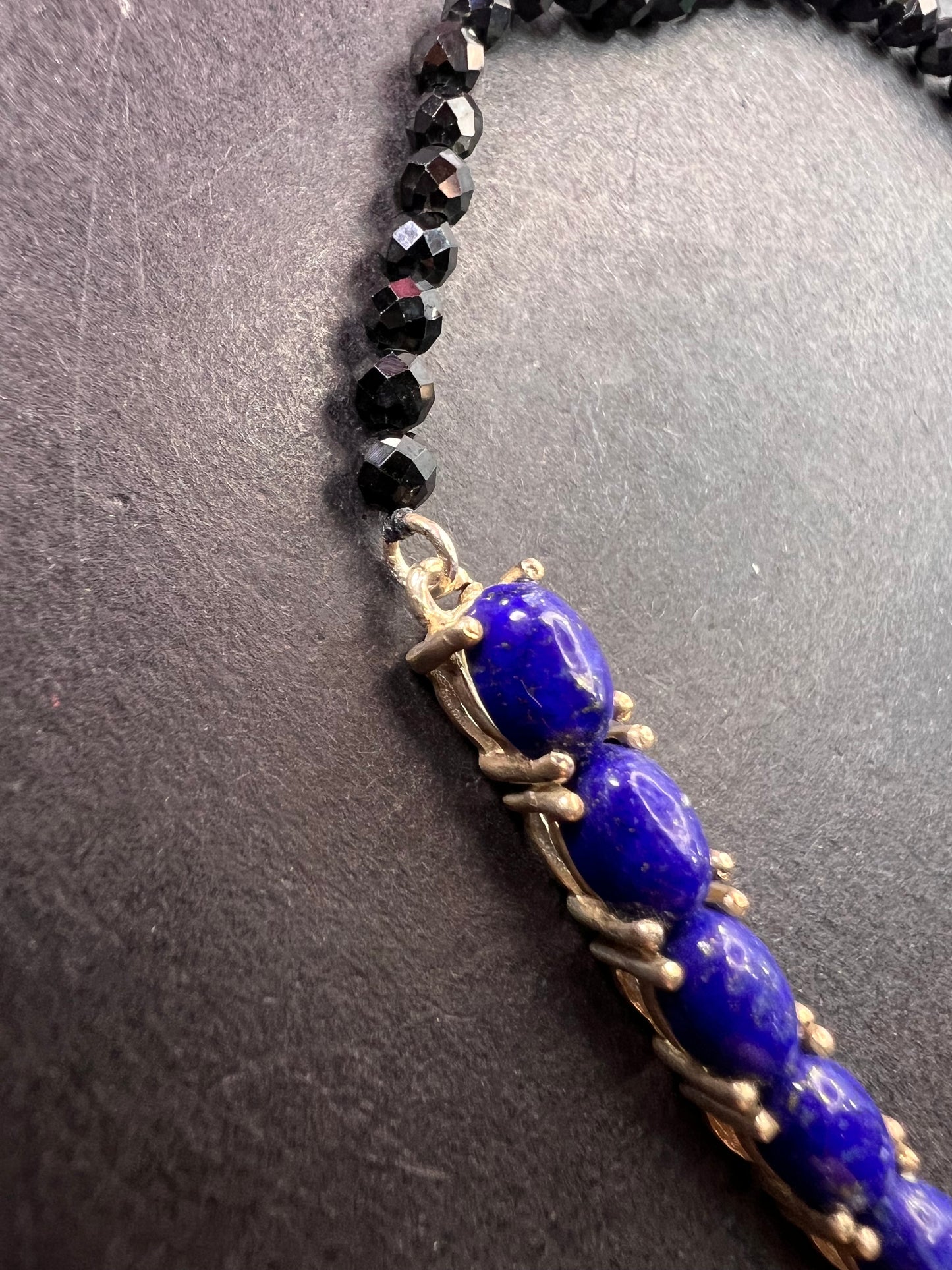 Lapis lazuli and black spinel sterling silver bracelet