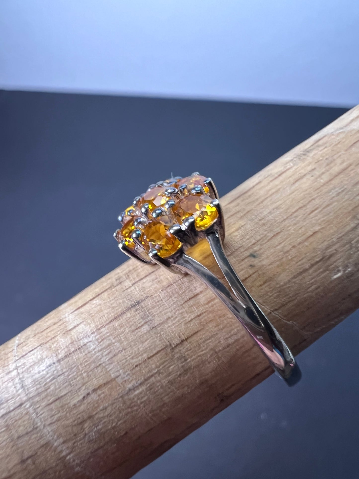 Mandarin citrine sterling silver cluster ring size 6