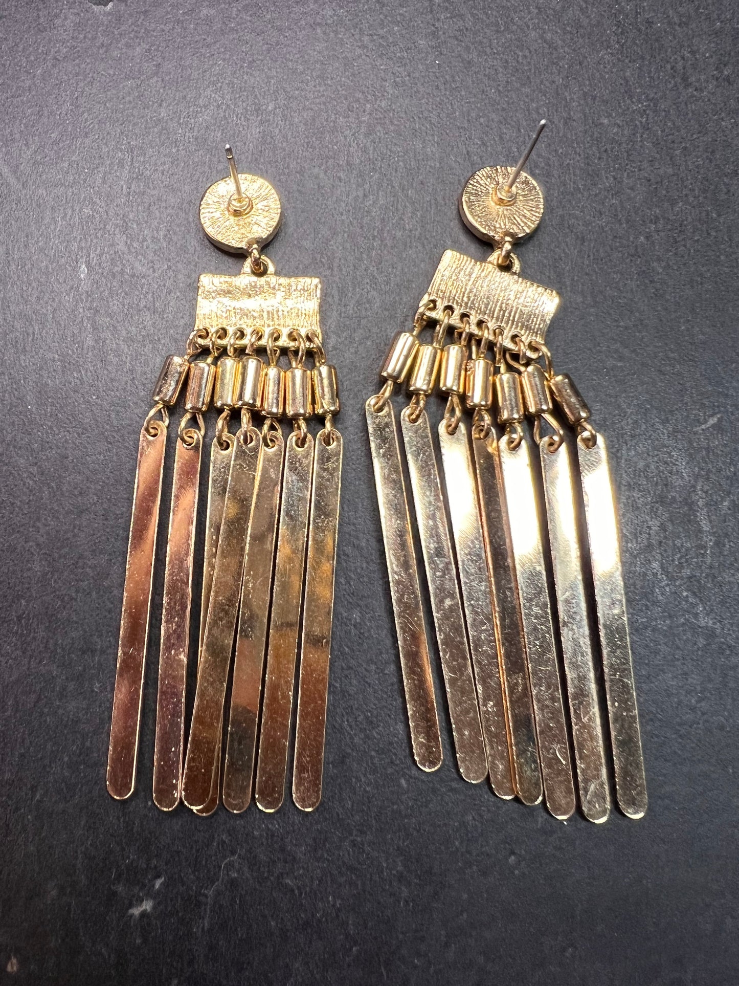 Vintage Gold Fringe Dangle Earrings – Retro MCM Style, Pre Owned