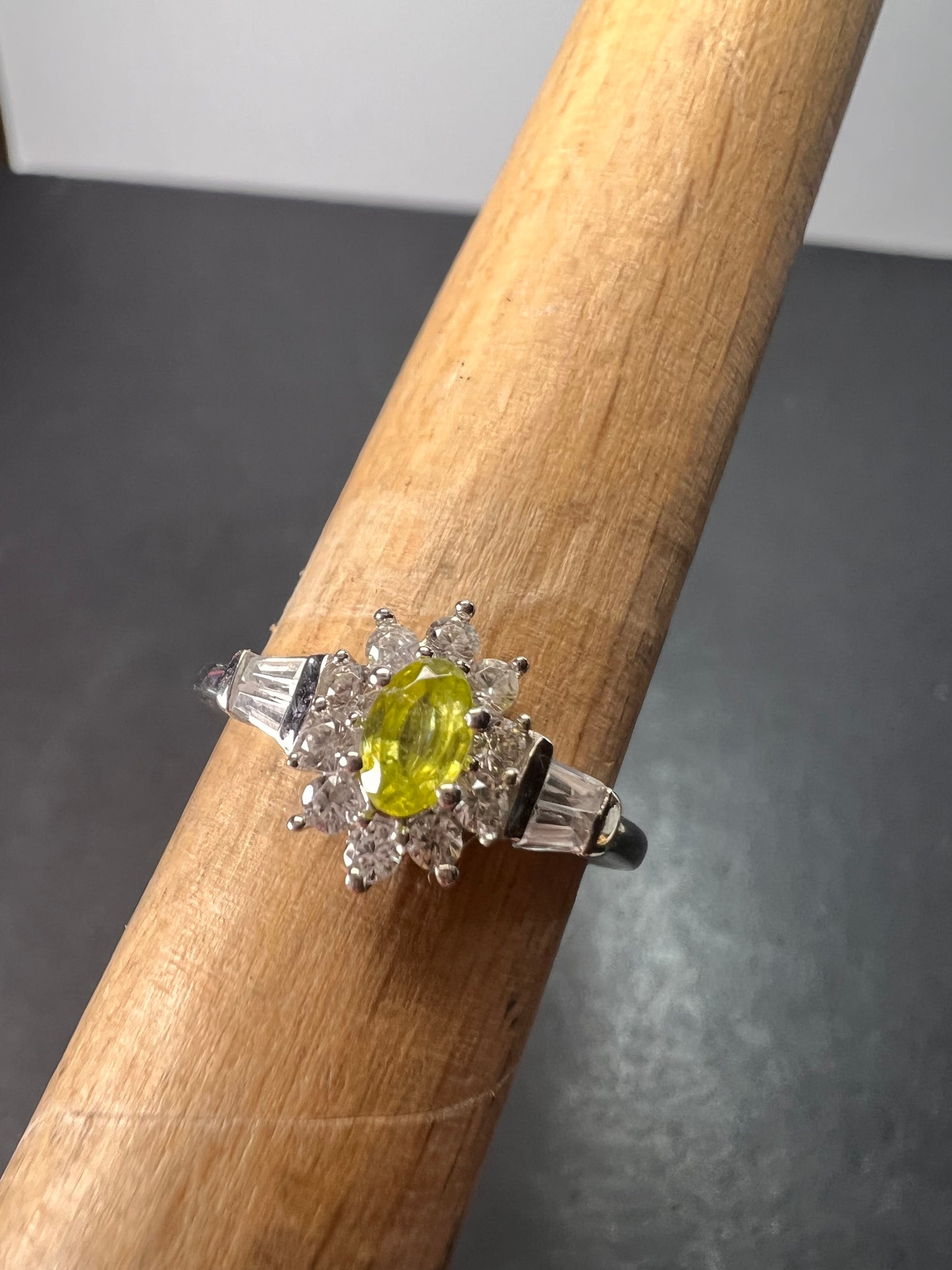 Sphene halo ring in rhodium over sterling silver size 5 *NEW*