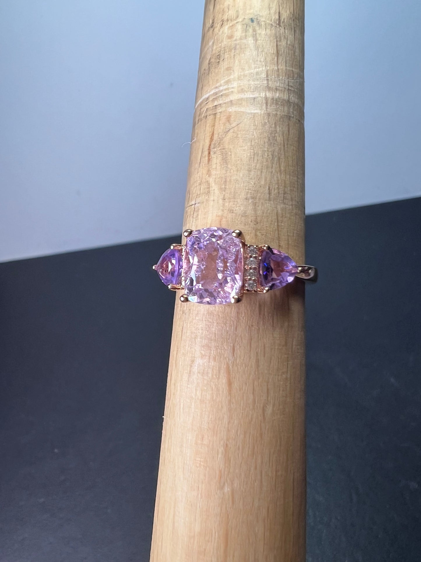 Pink kunzite 18k rose gold over sterling silver ring 3.03 ctw size 9