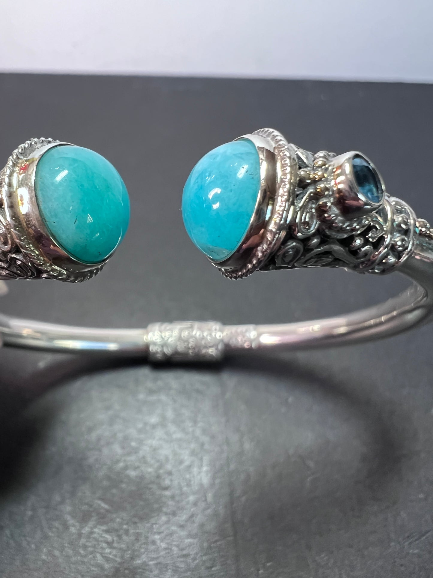 Sarda Sterling silver cuff bracelet with Peruvian amazonite and blue topaz