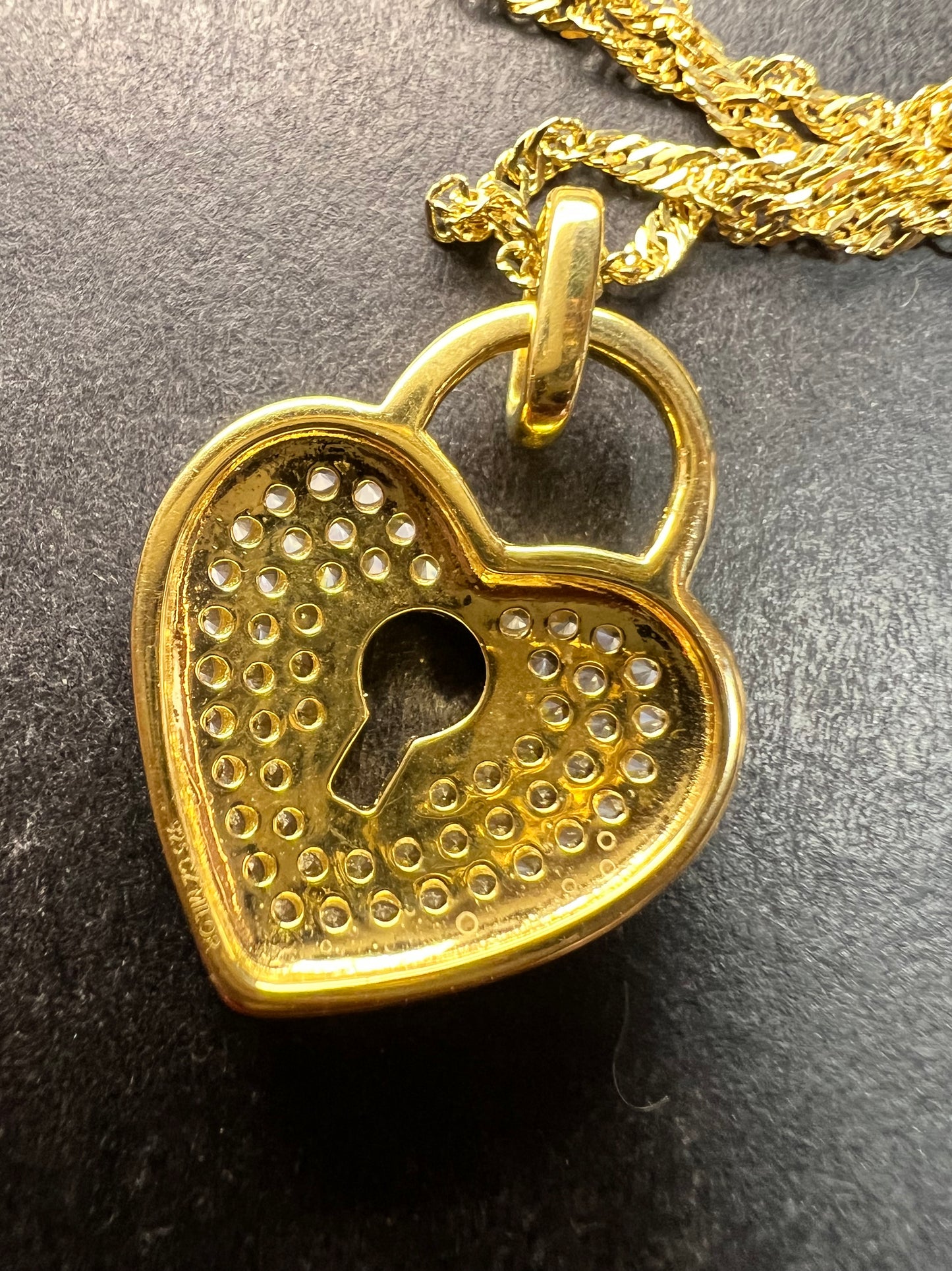 NEW Gold Plated Sterling Silver CZ Heart Lock Necklace 18”