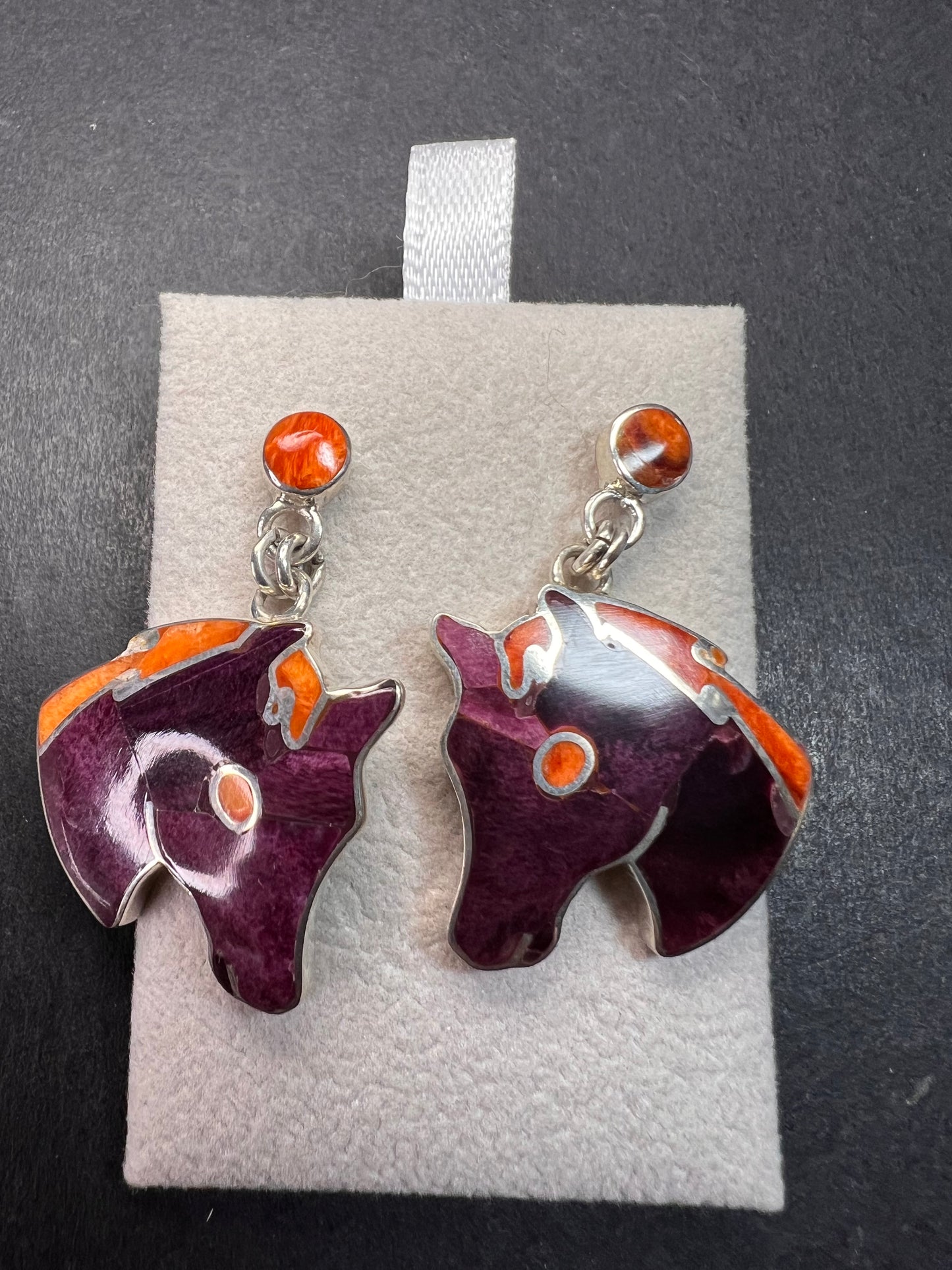 NEW Peruvian spiny oyster sterling silver horse head earrings