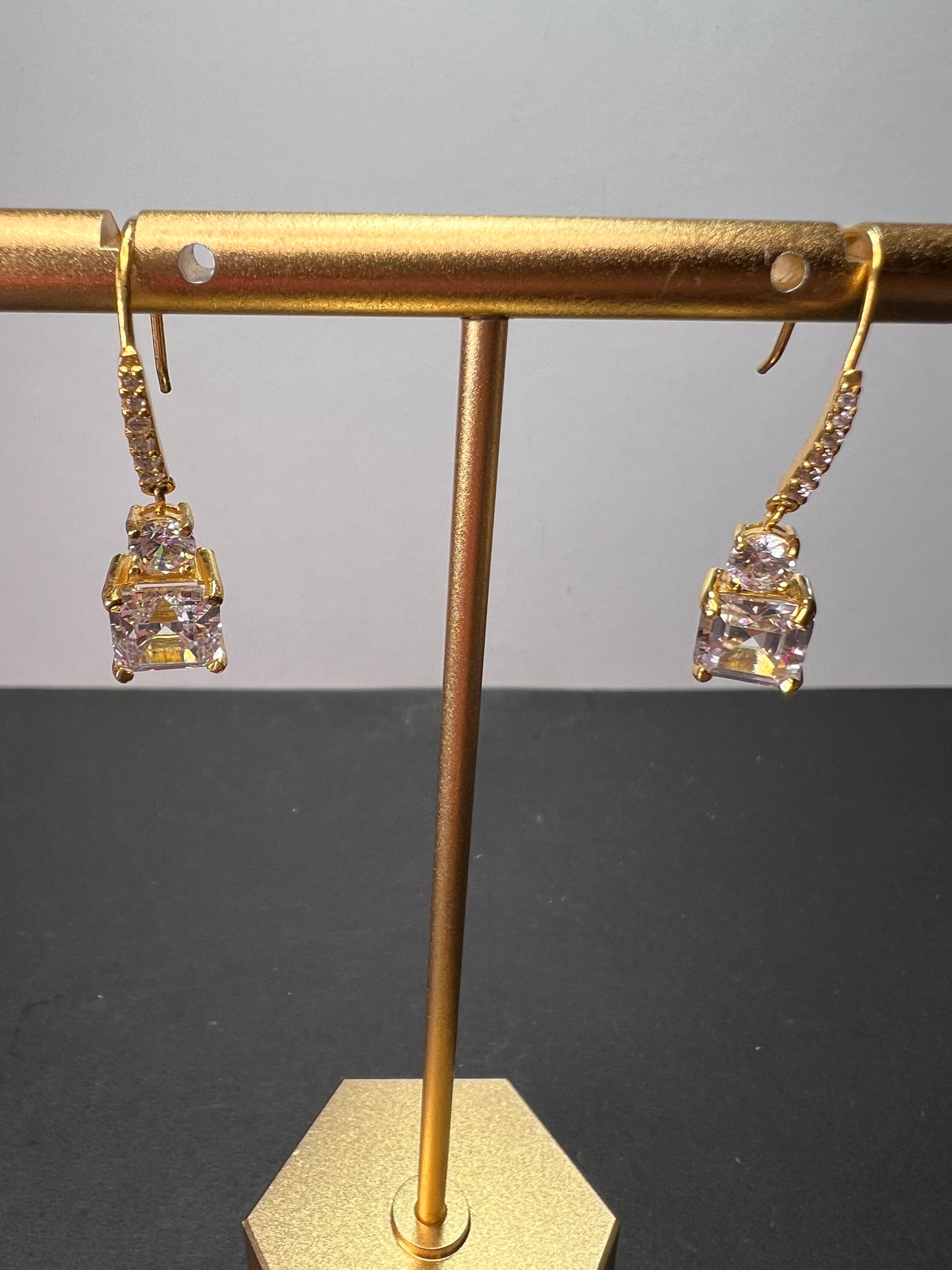 White Cubic Zirconia Asscher Cut 18k Yellow Gold Over Sterling Silver Dangle Earrings 9.40ctw