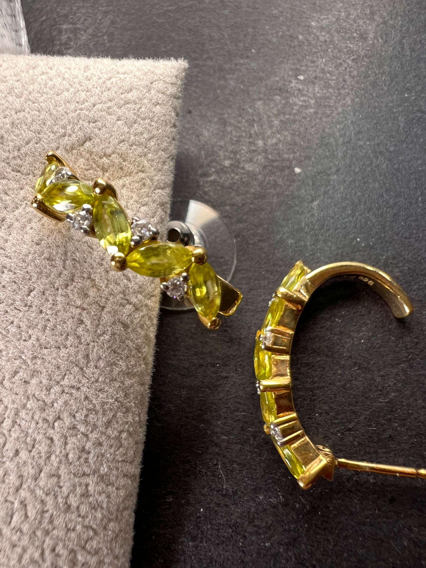 Sava sphene and moissanite j-hoop earrings in vermeil yellow gold over sterling silver 1.75 ctw