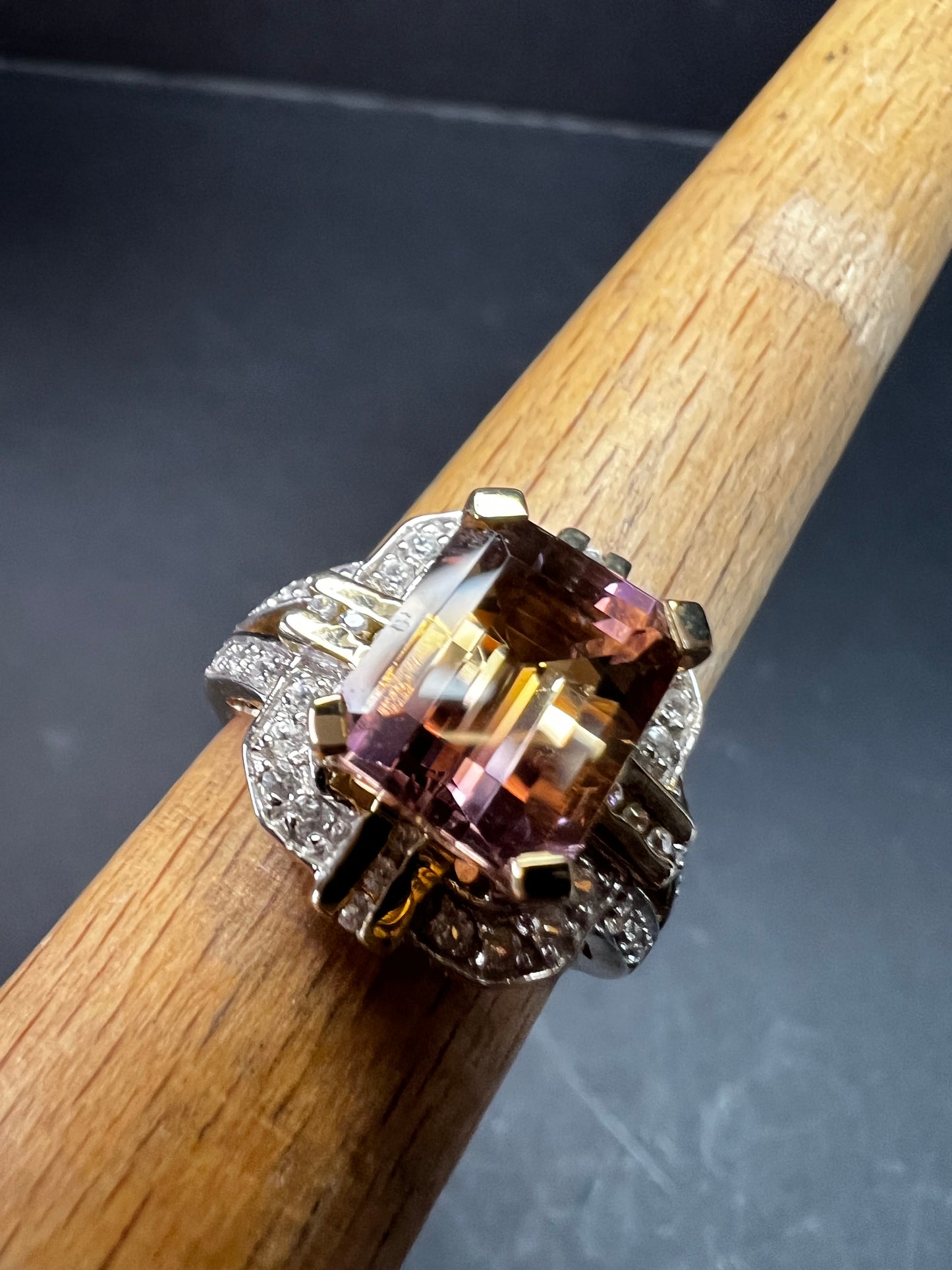 Vintage Ametrine Emerald Cut Ring Gold Over Sterling White Zircon Size 7