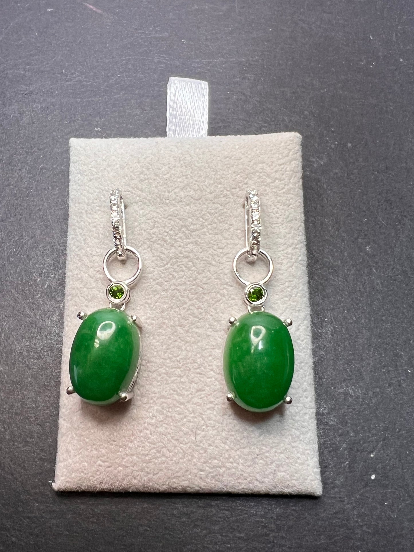 Jade and chrome diopside sterling silver earrings