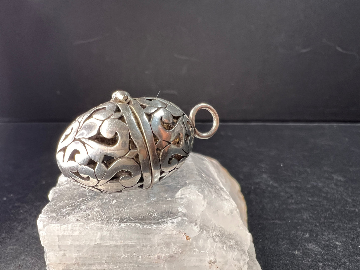 Vintage Sterling Silver Filigree Egg Locket Charm