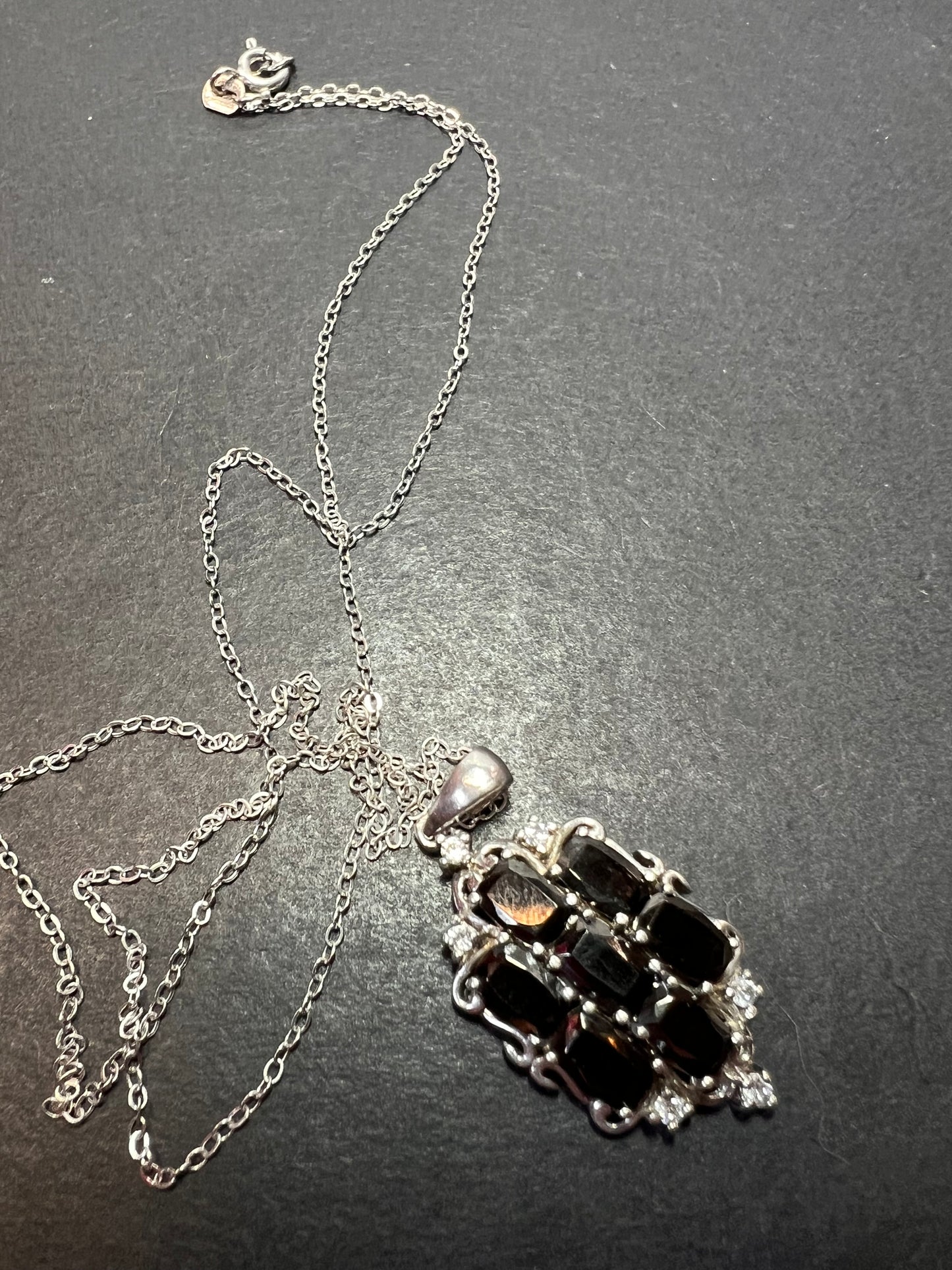 Elite shungite and white topaz sterling silver pendant and chain necklace