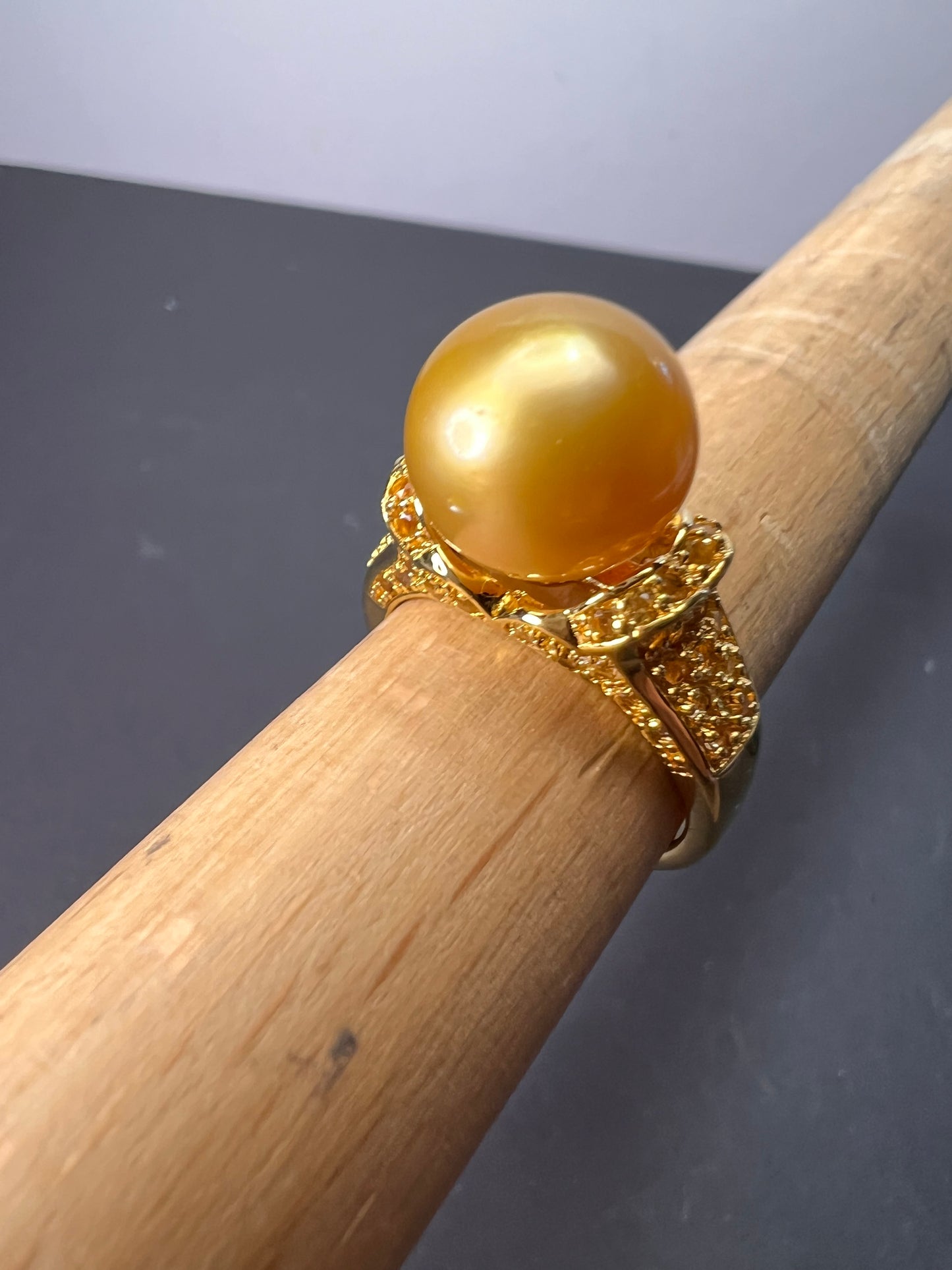 Golden Cultured South Sea Pearl and Citrine 18k Yellow Gold Over Sterling Silver Ring size 9