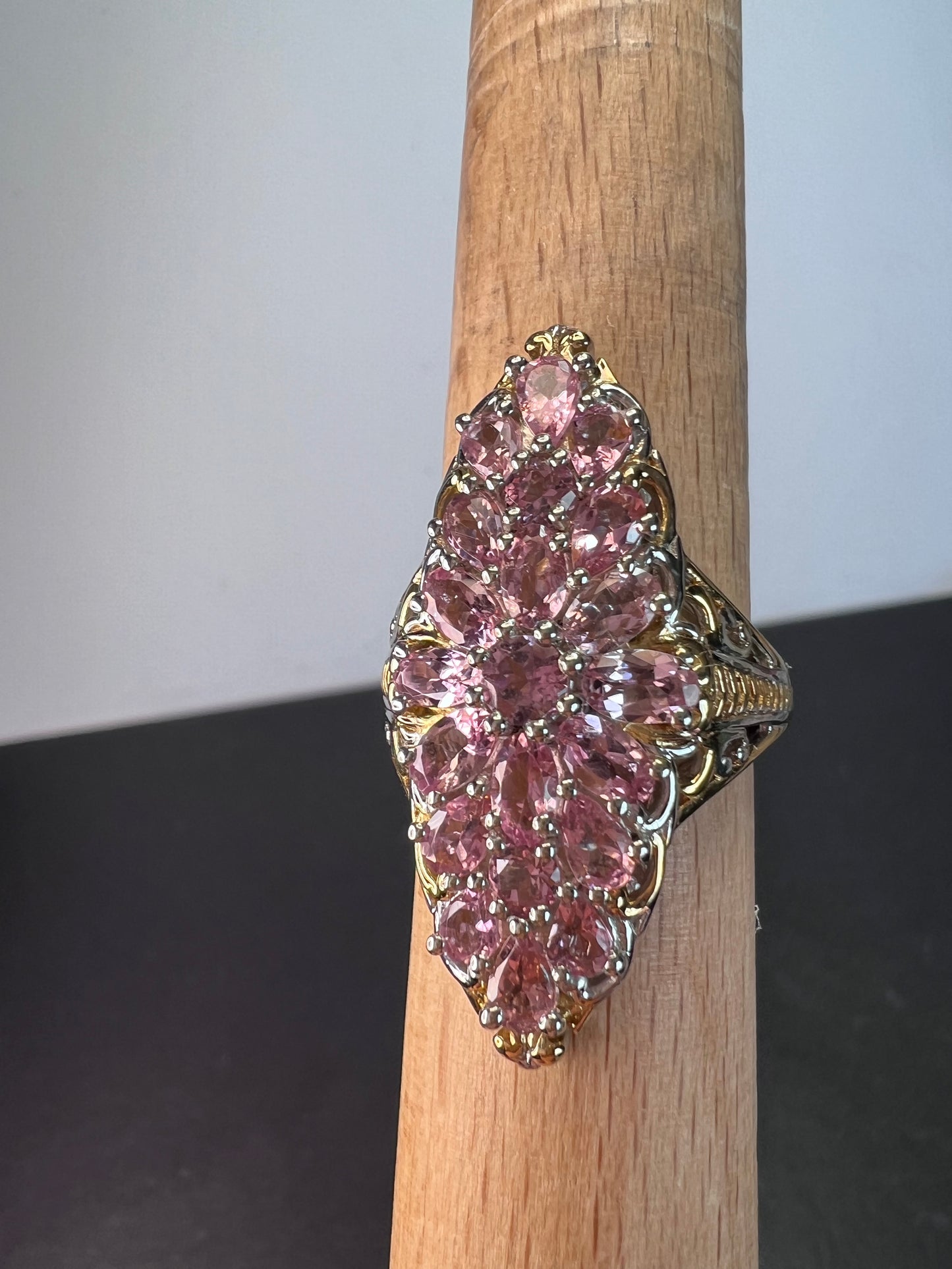 Pink tourmaline vintage vibes statement ring size 10