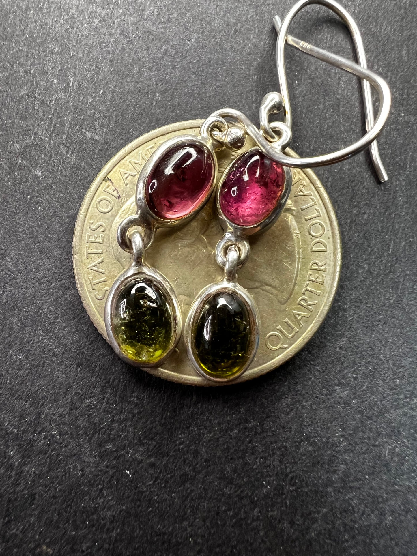 Vintage Sterling Silver Pink & Green Tourmaline Dangle Earrings Nature Company