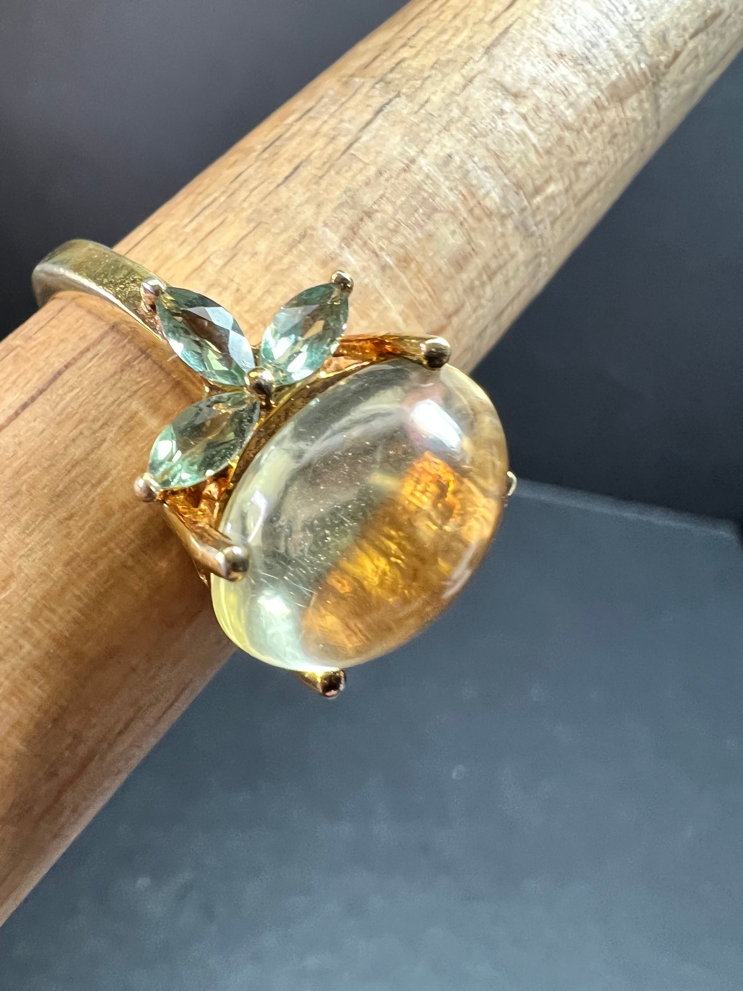 Champagne Quartz & Apatite Vermeil Ring Size 9