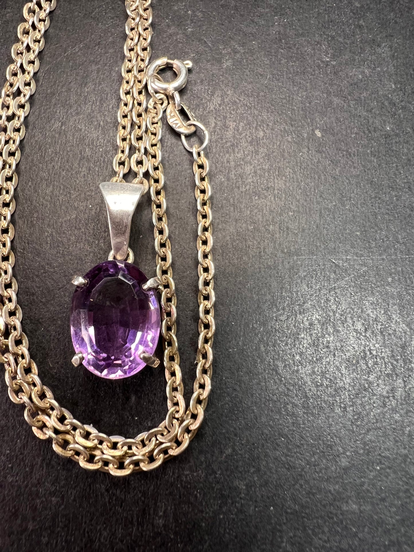 Vintage Amethyst Sterling Silver Pendant on 960 Silver Chain 18”