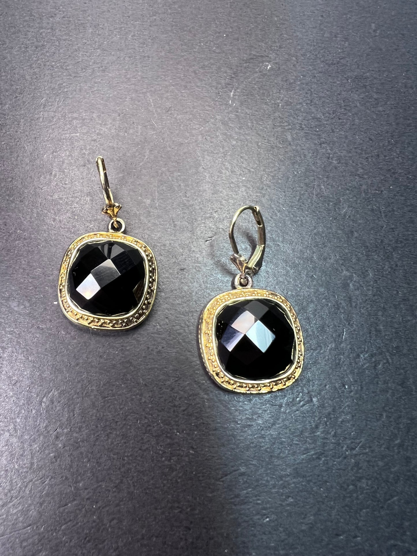 Black onyx vermeil lever back earrings