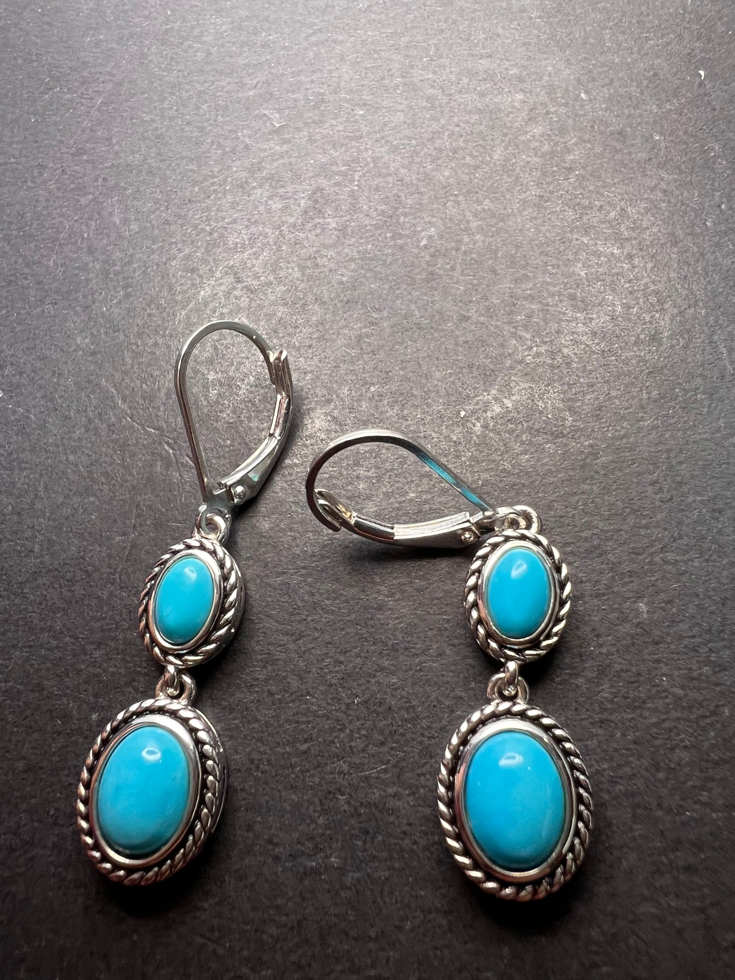 Blue Sleeping Beauty Turquoise Rhodium Over Sterling Silver Earrings