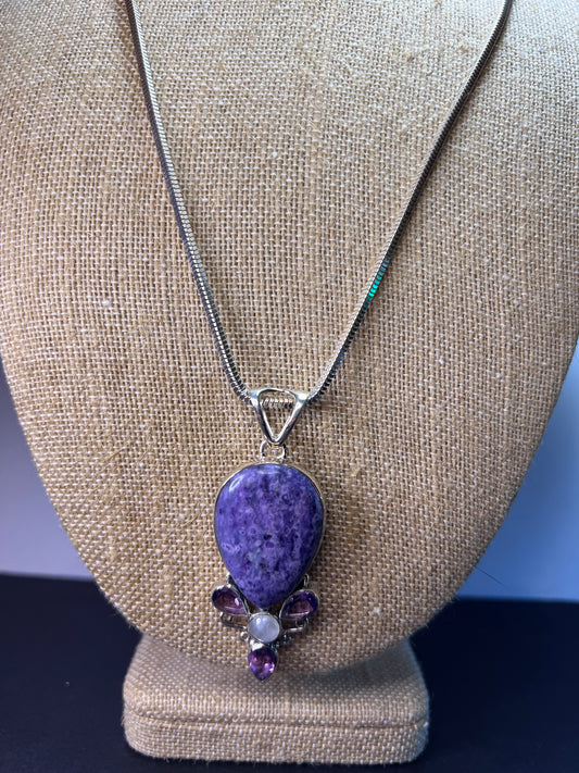 Arya designer stichtite and amethyst Sterling silver necklace