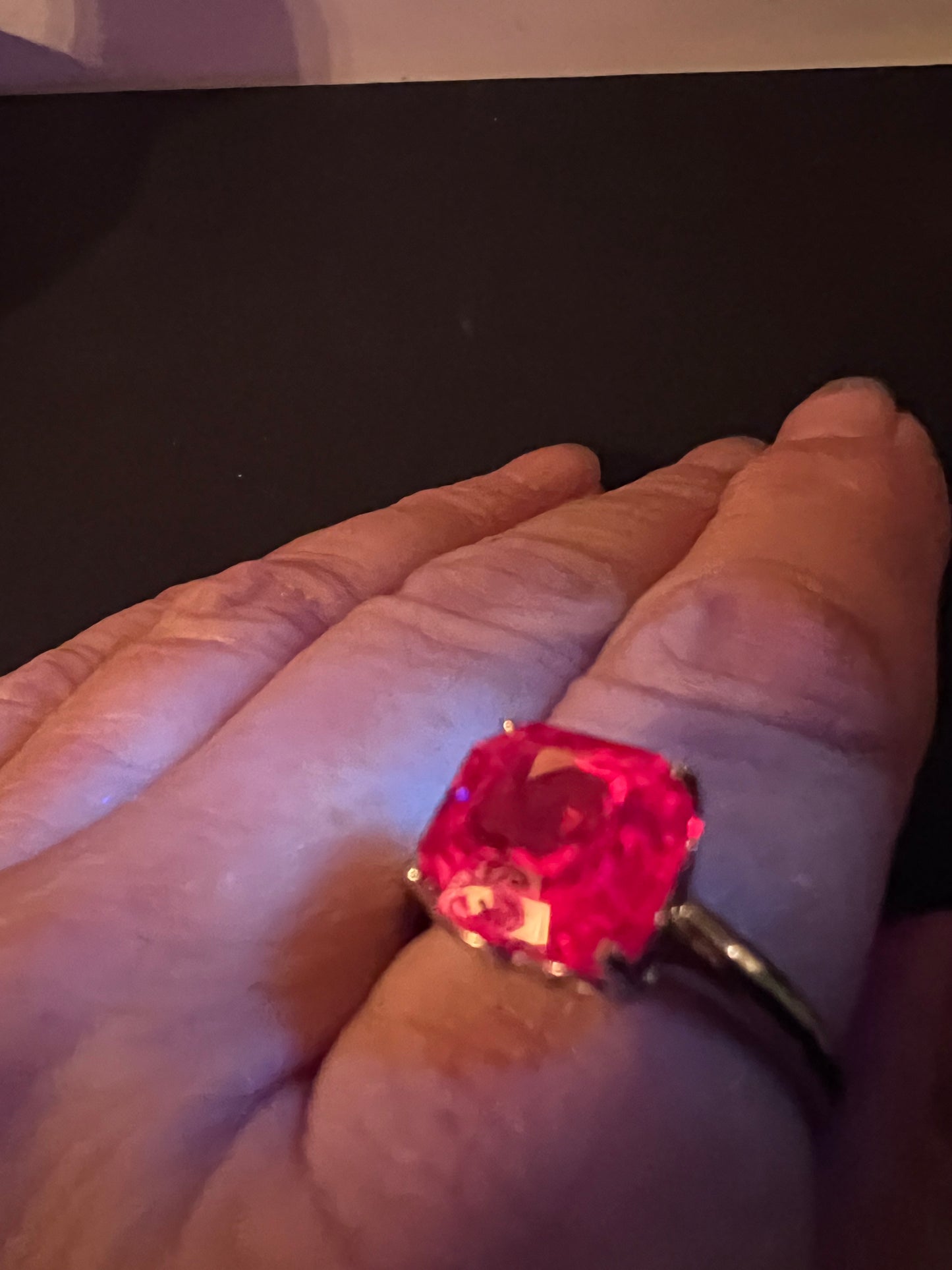 Lab created padparadscha sapphire rhodium over sterling silver solitaire ring size 9