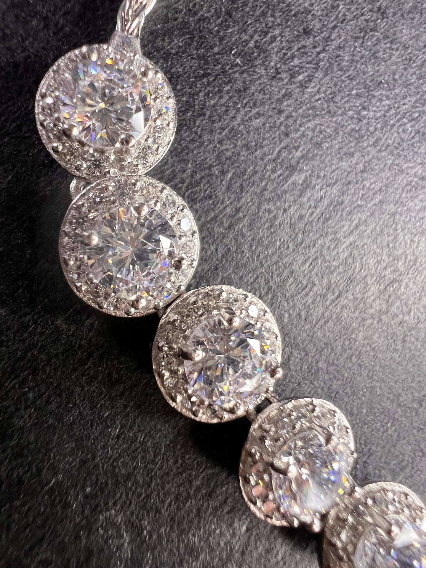 Sterling Silver CZ Halo Bolo Bracelet Adjustable Sparkle Slider Bracelet