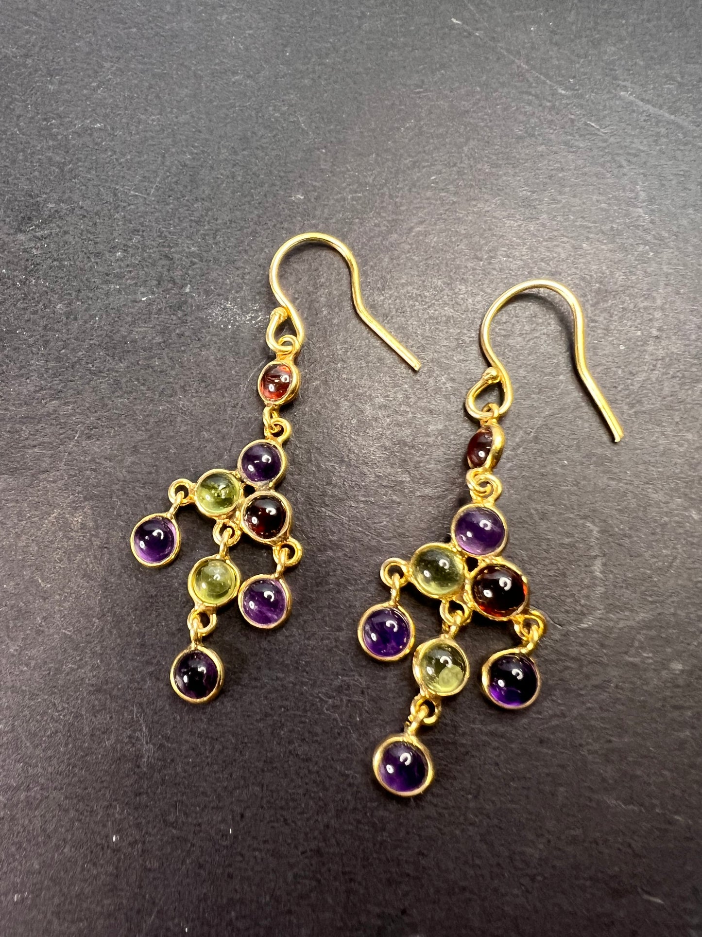 Multi gemstone chandelier earrings in gold over sterling silver