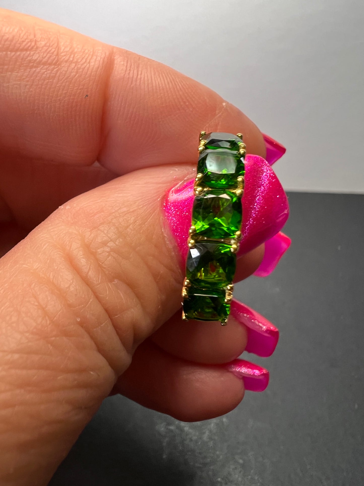 Natural Chrome Diopside 5 Stone Band Ring in Vermeil Yellow Gold Sterling Silver 3.00 ctw