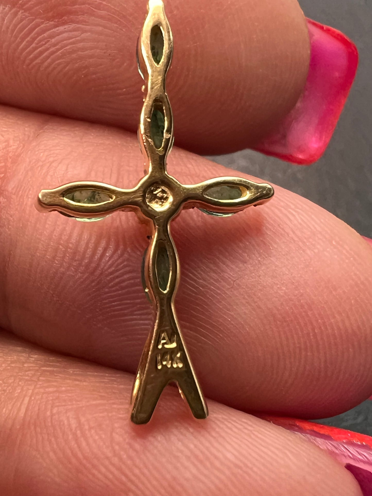 14k gold emerald diamond cross pendant