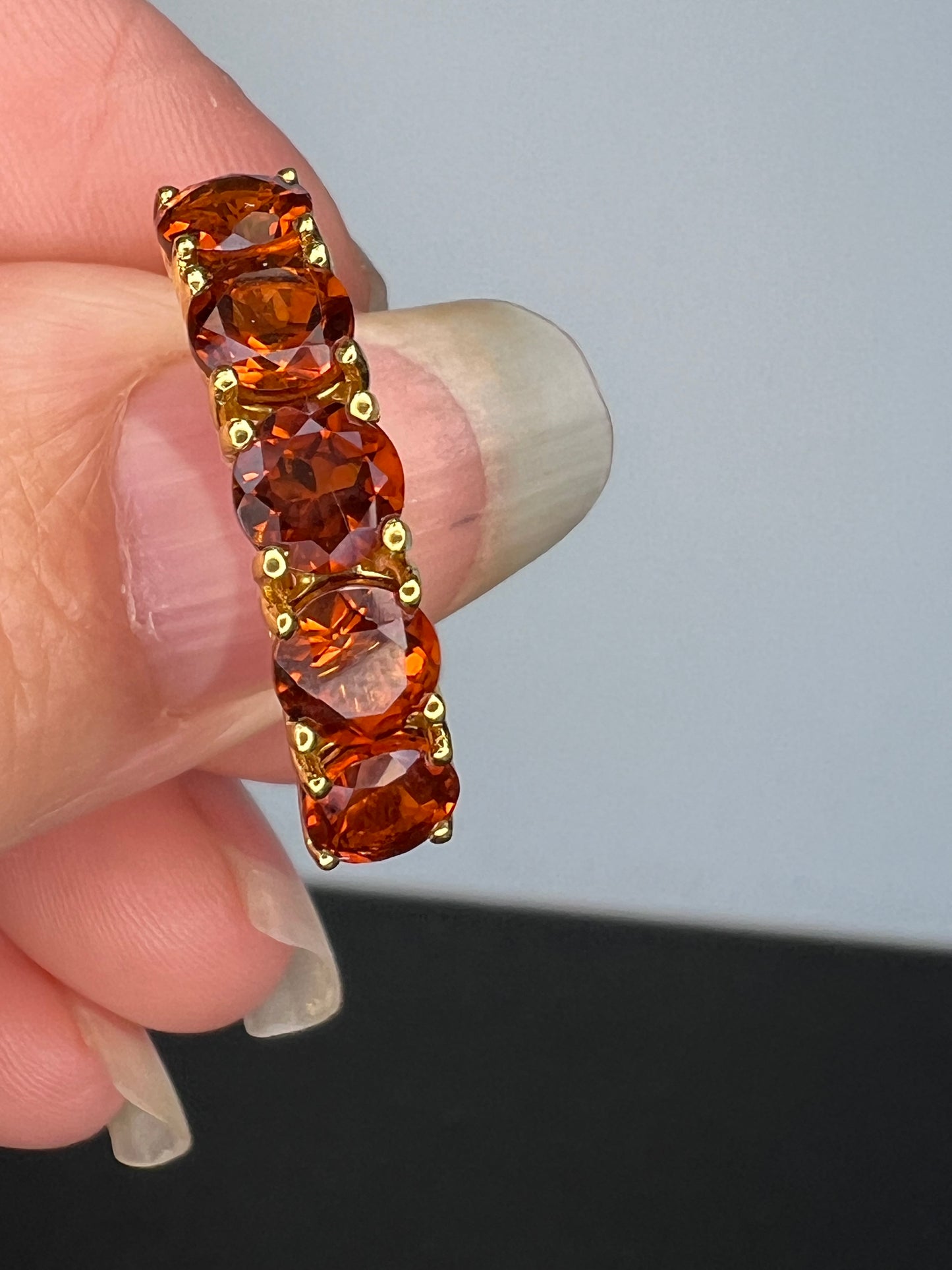 Brazilian Cherry Citrine 5 Stone Ring in Vermeil Yellow Gold Over Sterling Silver 2.25 ctw size 9