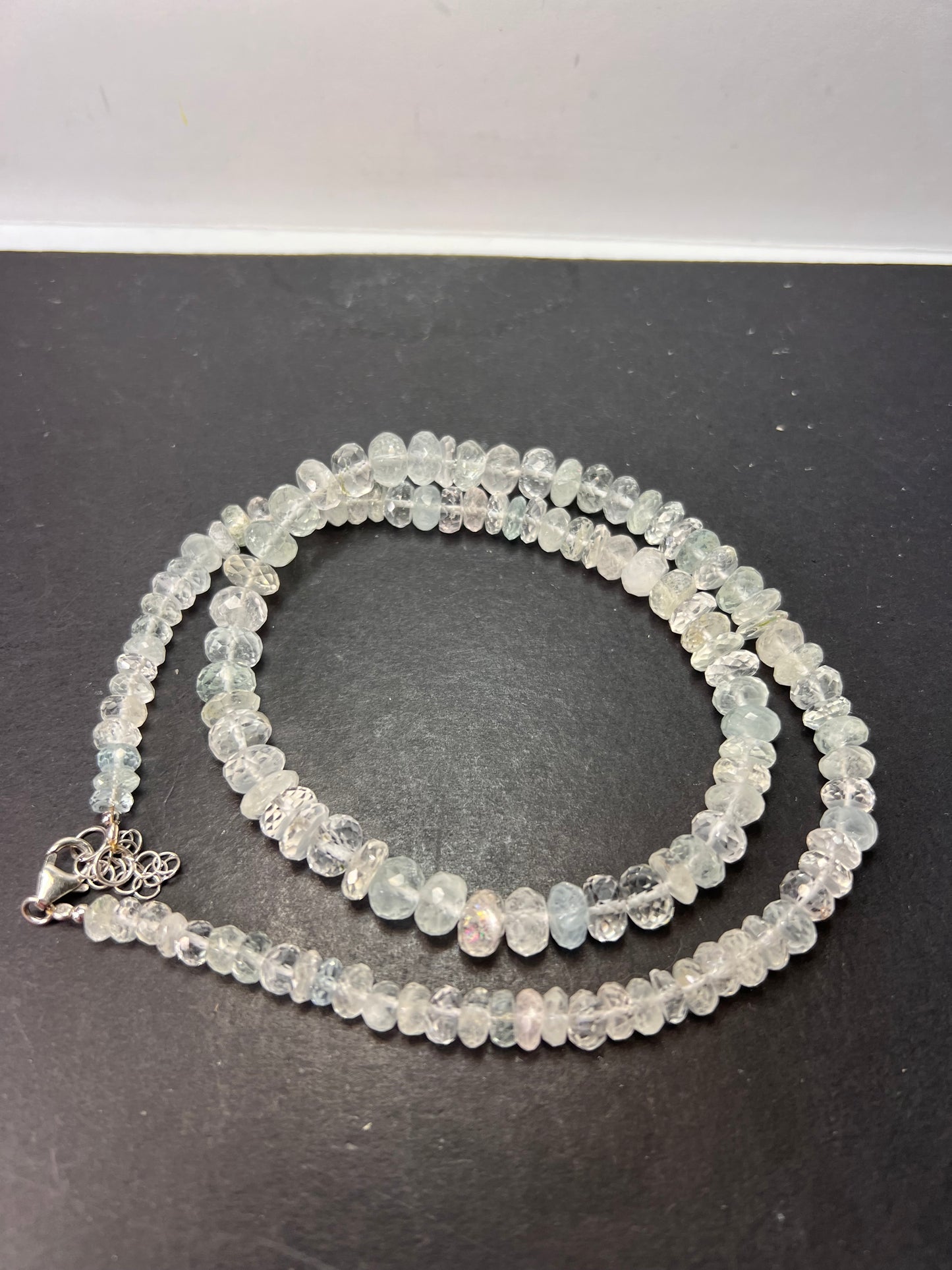 Natural faceted rondelle beaded necklace with platinum over sterling lobster clasp 20 inch