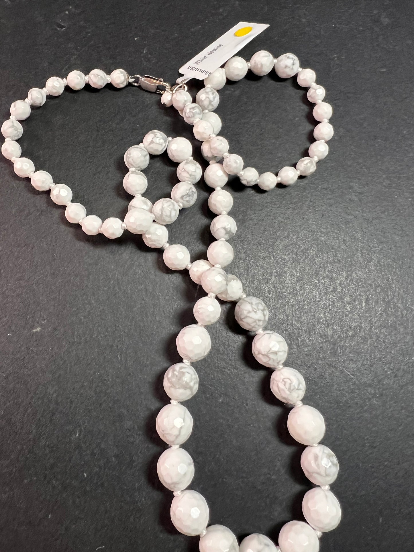 NEW howlite graduated knotted necklace with sterling silver clasp