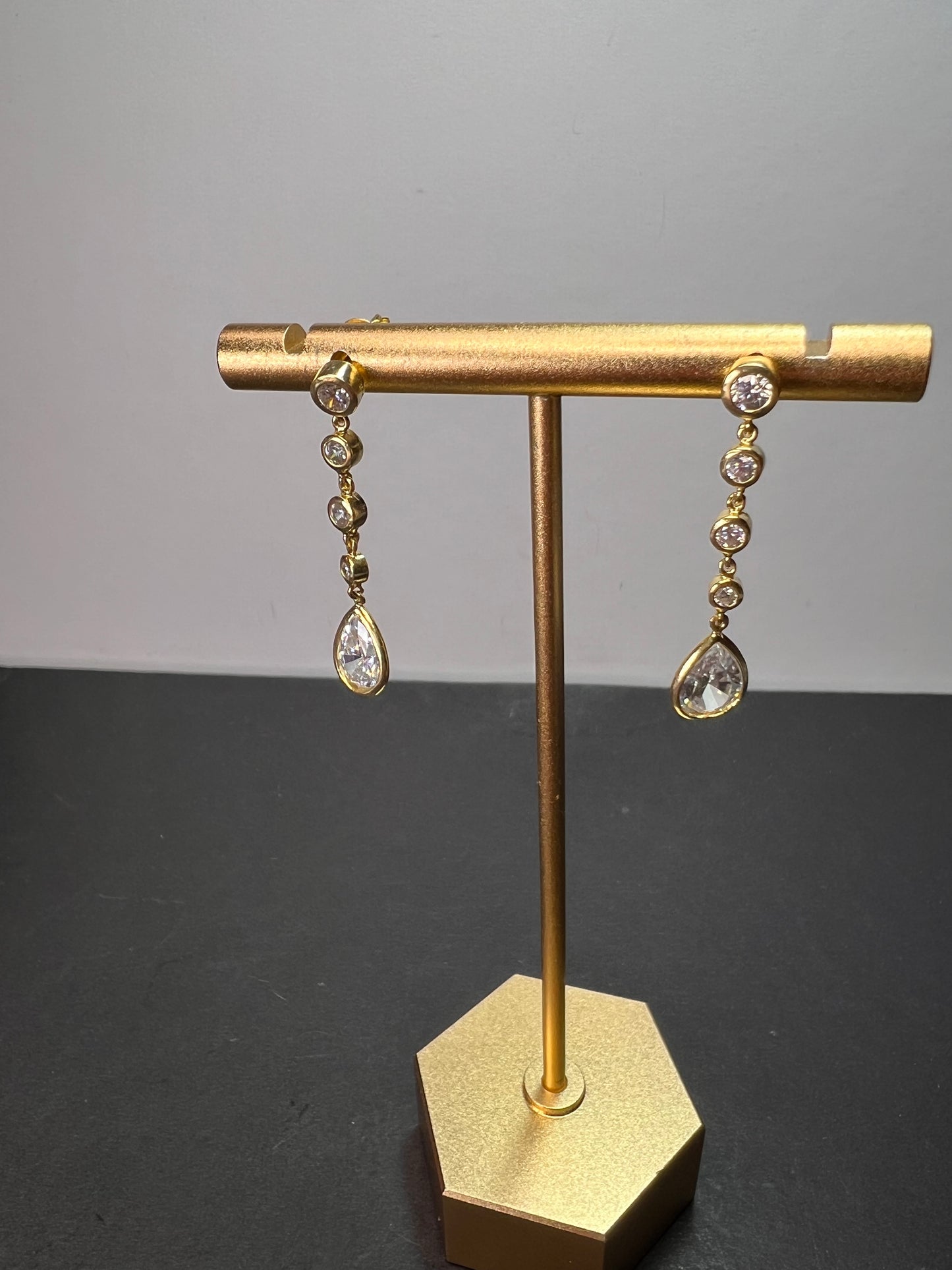 Long teardrop CZ earrings in gold over sterling silver