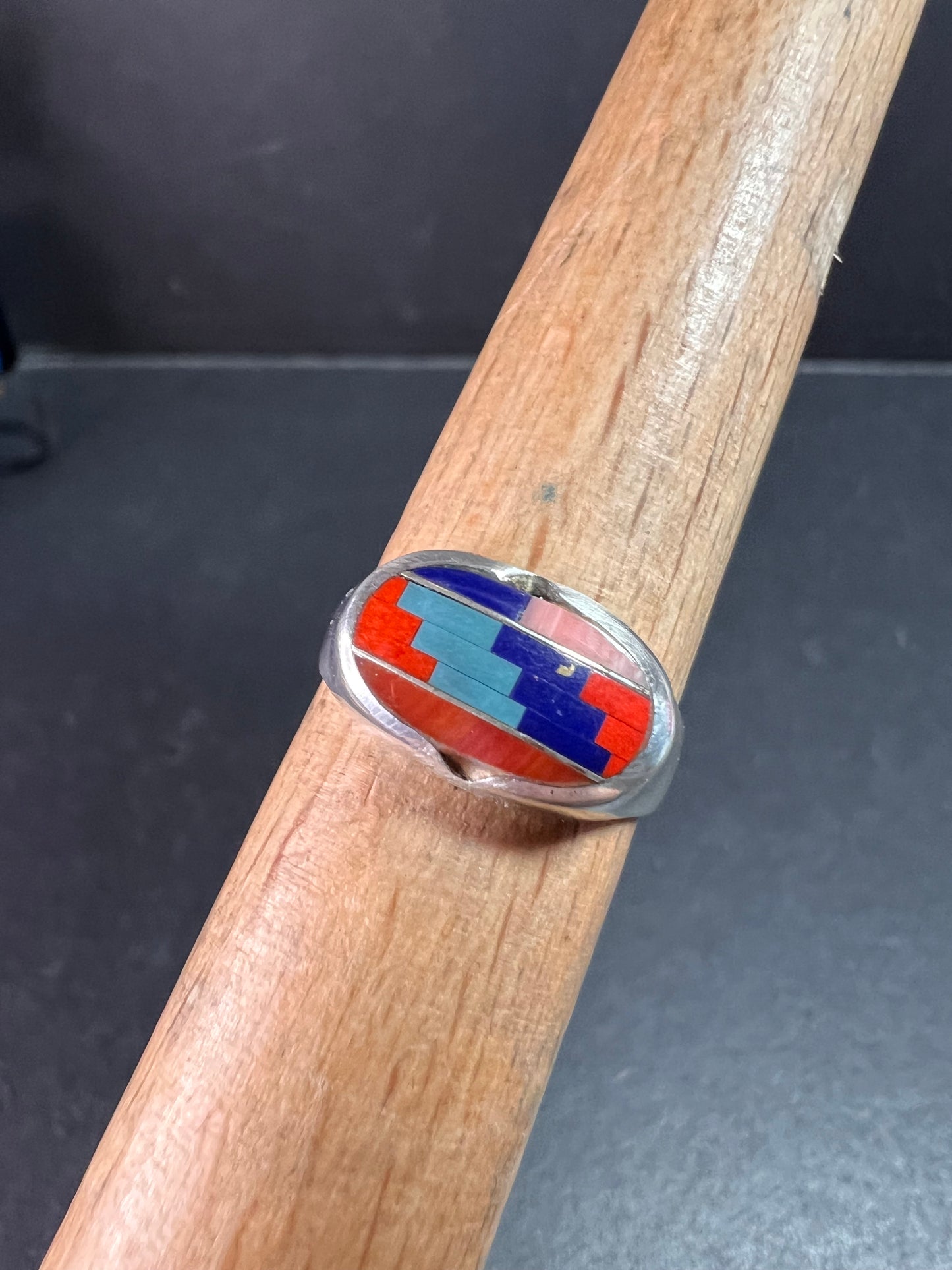 Vintage 925 Sterling Silver Southwest Mosaic Inlay Ring Size 7