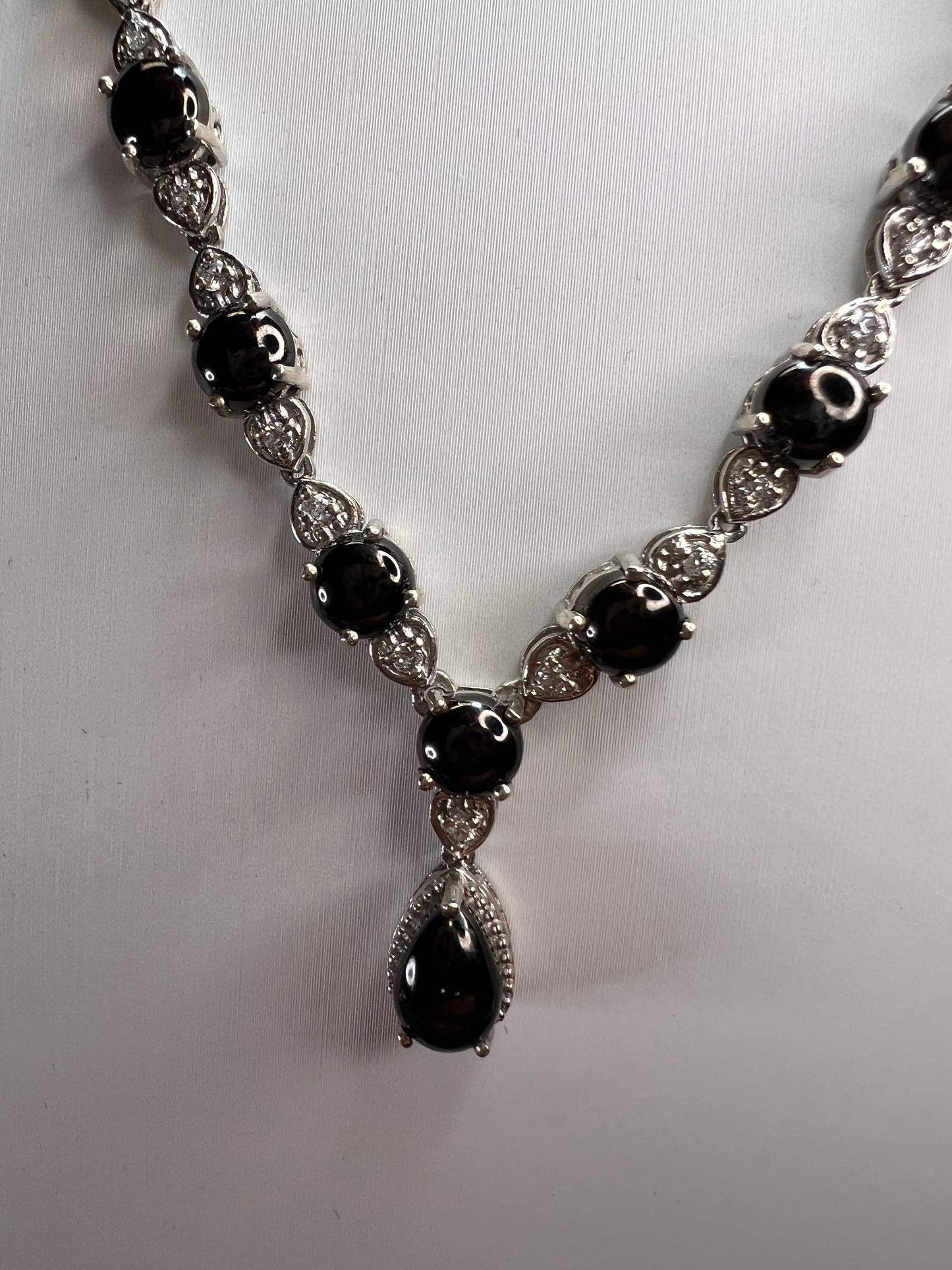 Shungite and white topaz necklace in sterling silver