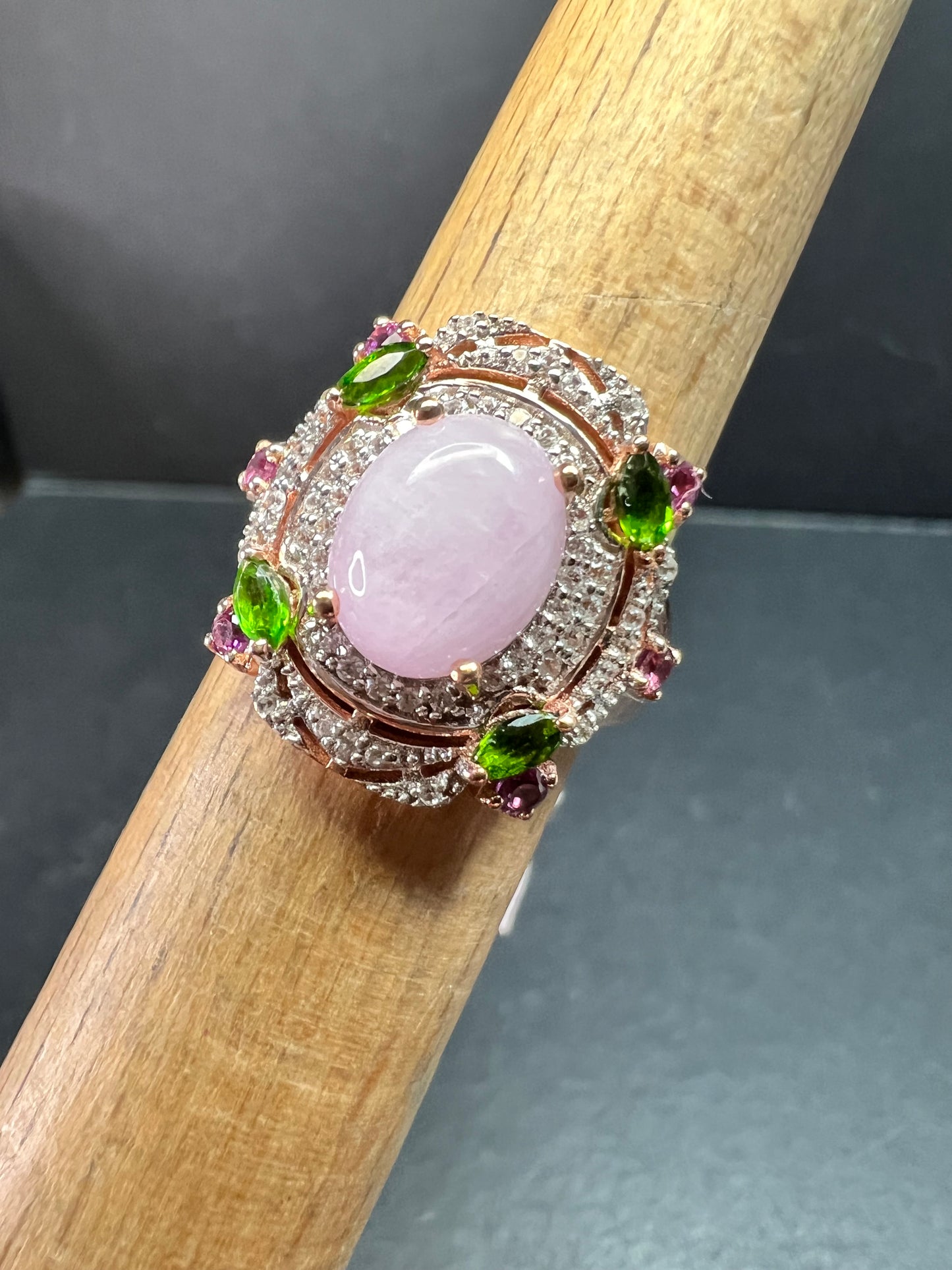 NEW Kunzite Chrome Diopside Garnet Zircon 925 Rose Gold Ring Sz 7
