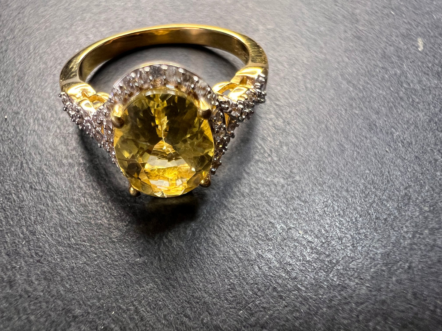 NEW yellow apatite and zircon halo ring in vermeil size 6