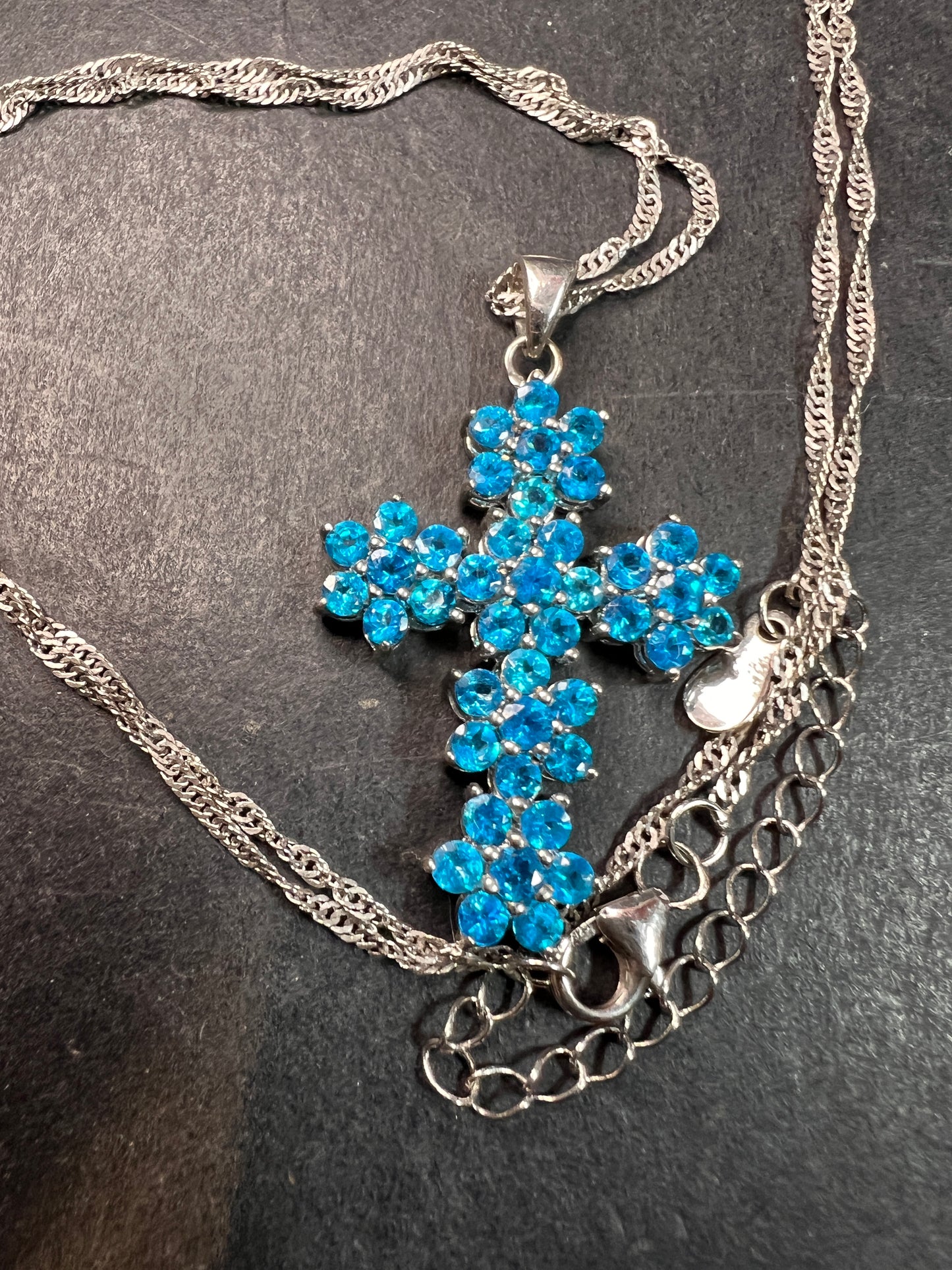 Neon Blue Apatite Rhodium Over Sterling Silver Cross Pendant With Chain 3.25ctw
