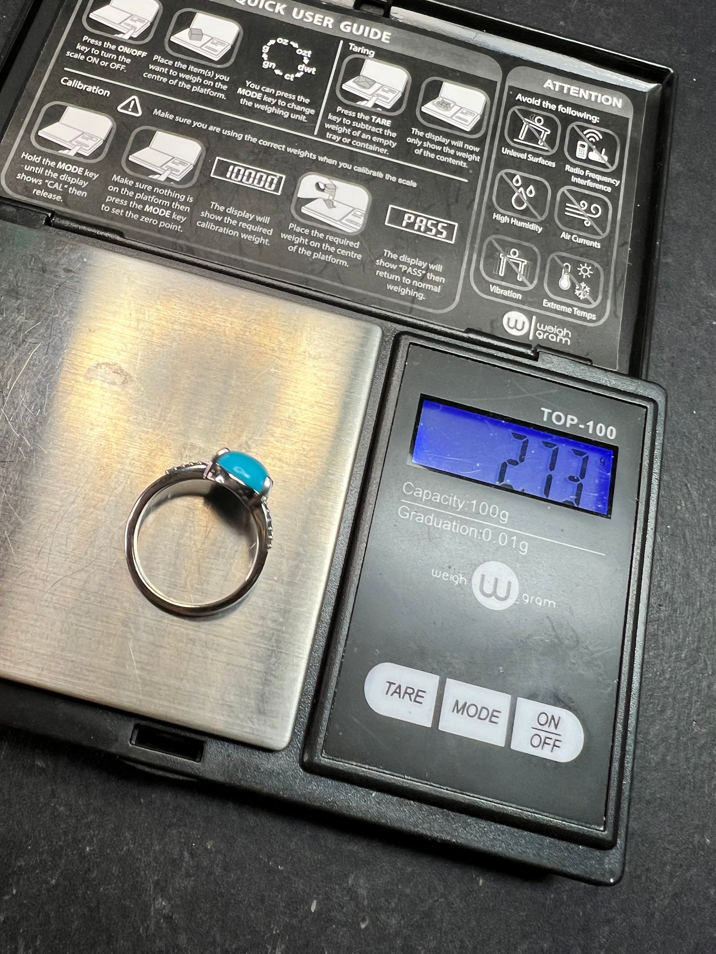 Sterling Silver Turquoise Ring with Blue Diamond Accents Size 6
