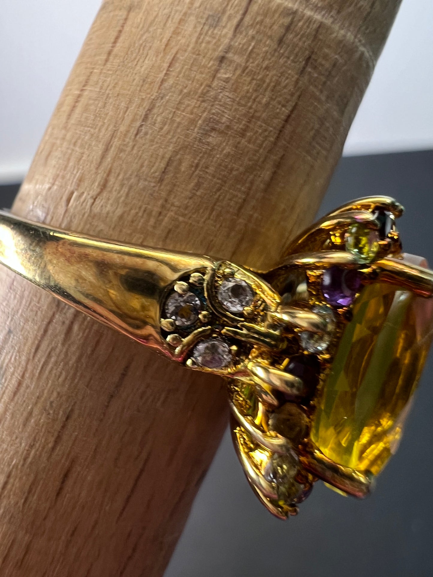 Yellow topaz multi stone gold over sterling silver halo cocktail ring size 8