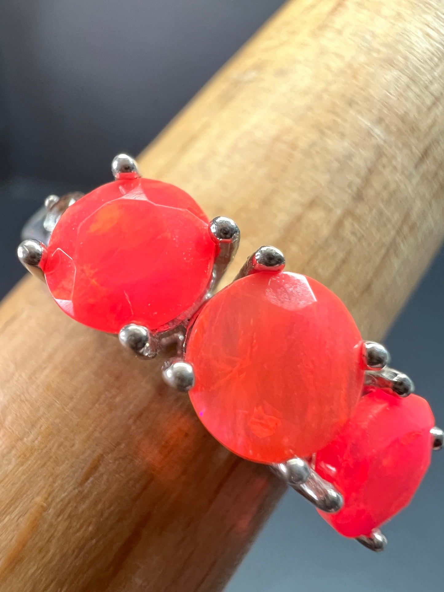 Sterling Silver Neon Pink Opal Ring Size 9 Topaz 925