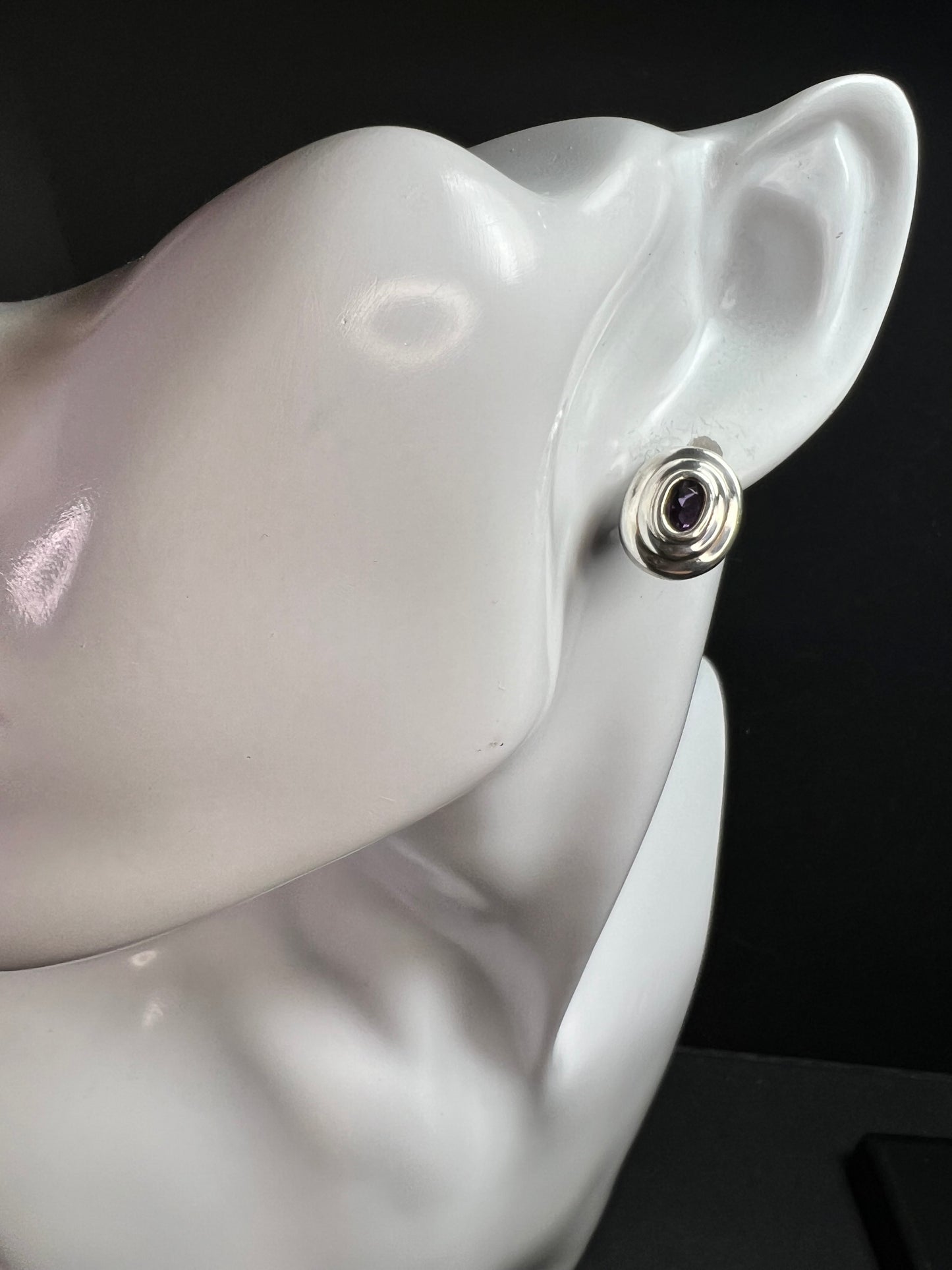 Vintage Sterling Silver Amethyst Modernist Stud Earrings
