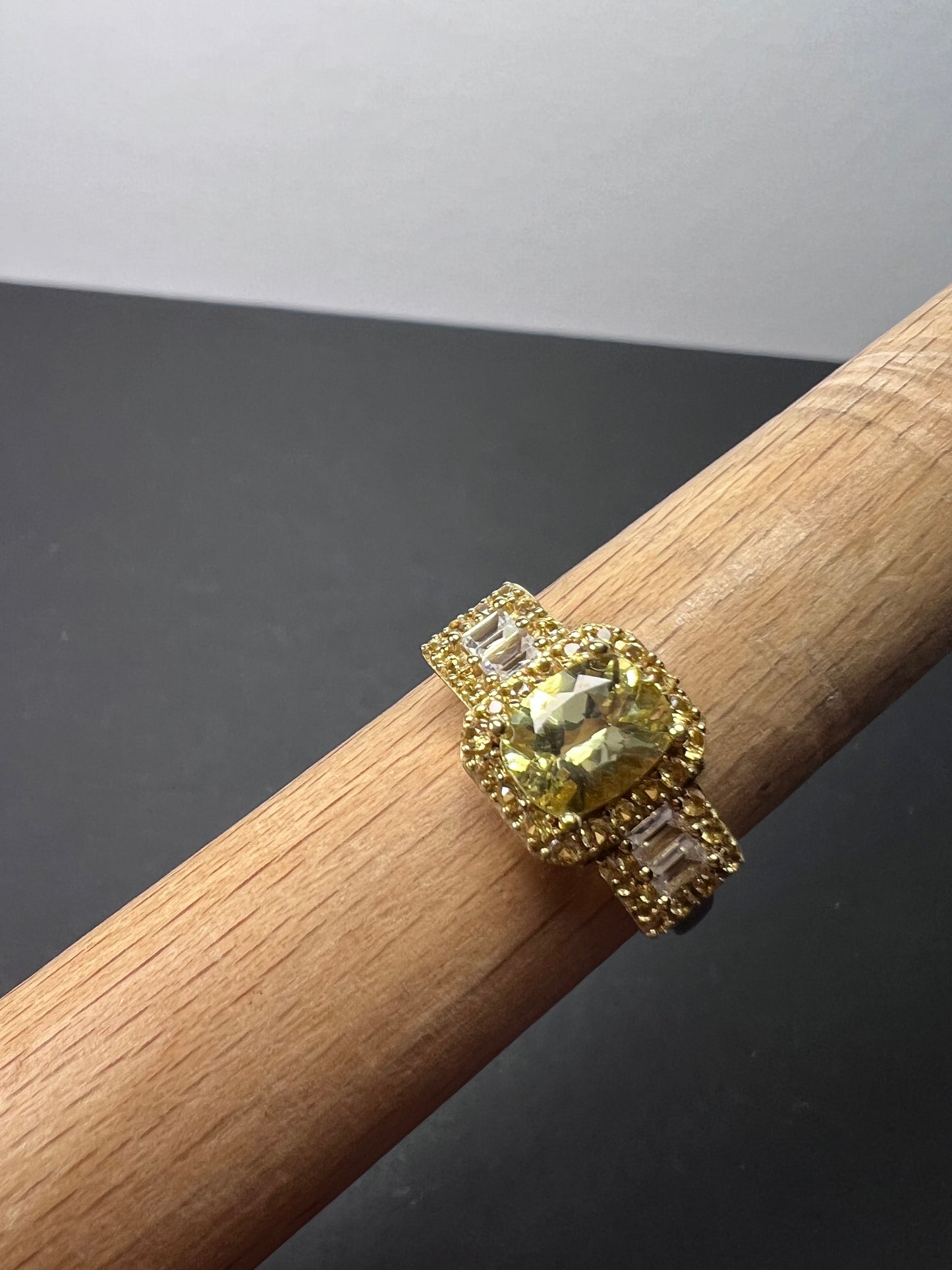 Canary yellow apatite, yellow sapphire, white topaz gold over sterling silver ring size 9