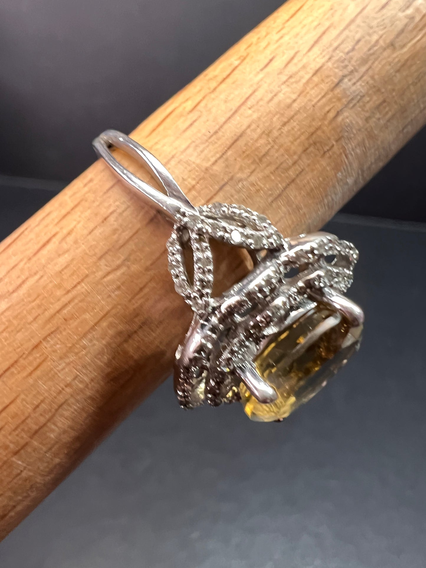 Citrine & Diamond Sterling Silver Scalloped Halo Ring Size 9