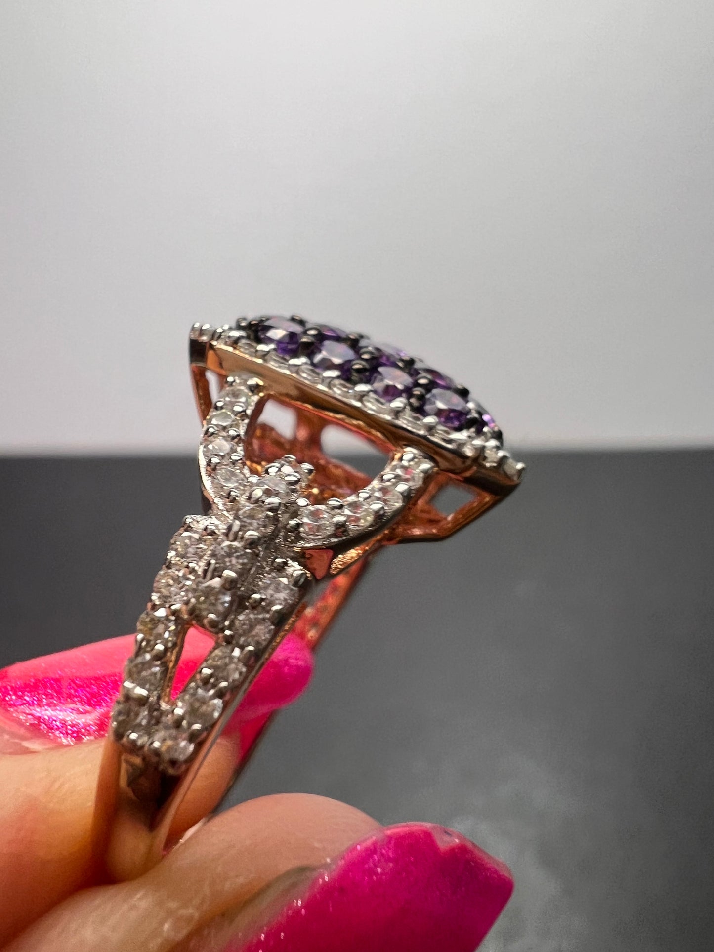 Bella Luce purple and white CZ rose gold over sterling silver cocktail ring size 9