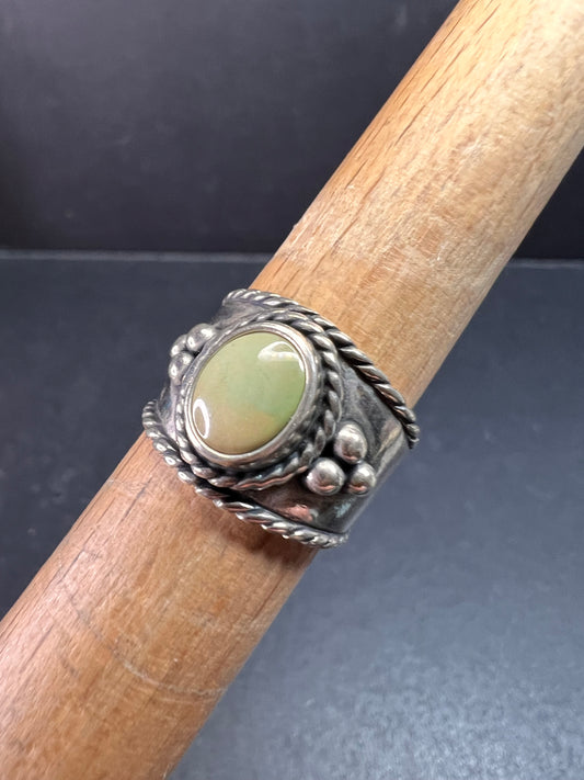 Vintage Sterling Silver Size 6 Ring | Artisan Style Green Cabochon Band