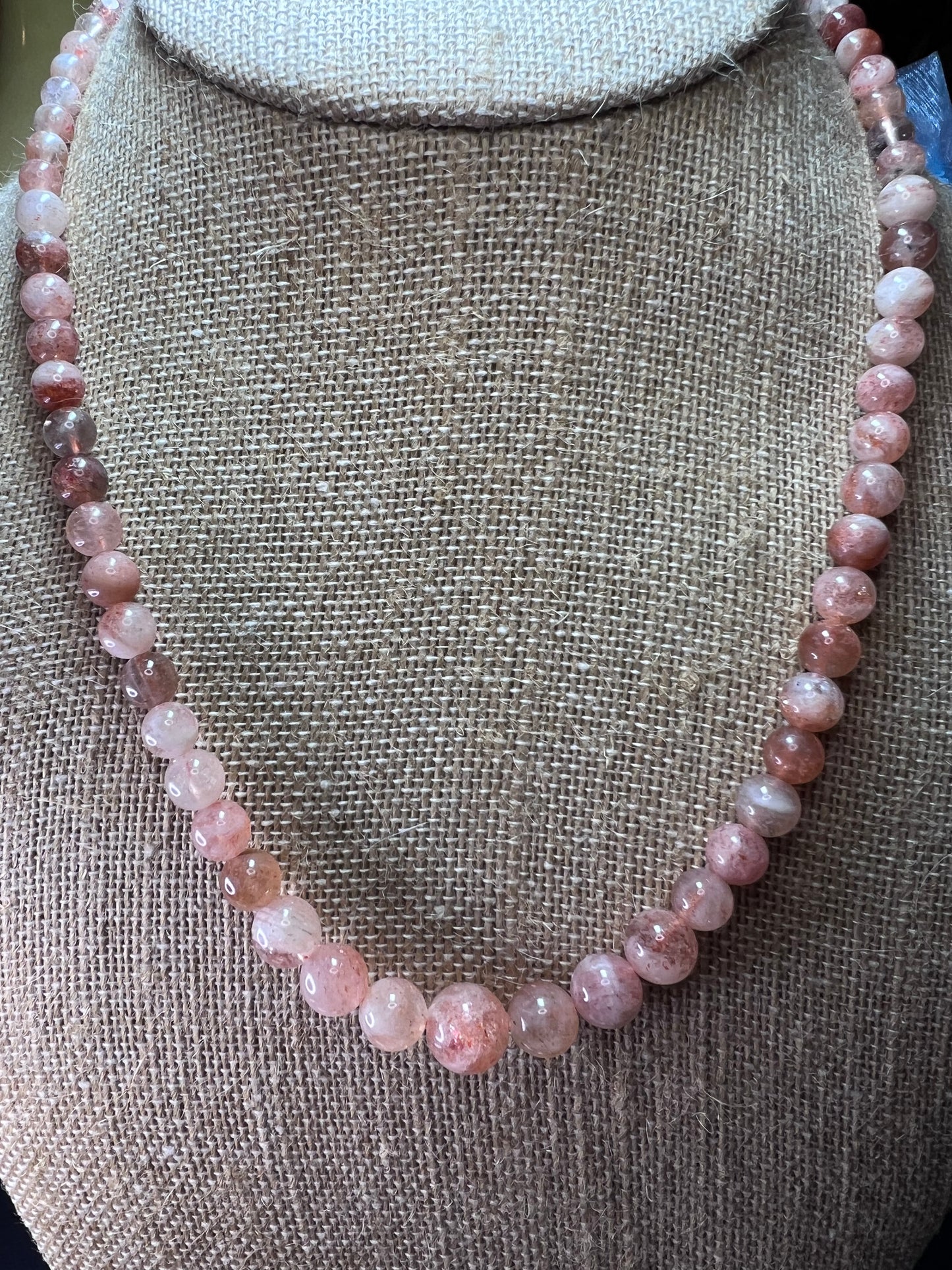 Sunstone graduated bead necklace 18 inches with sterling clasp