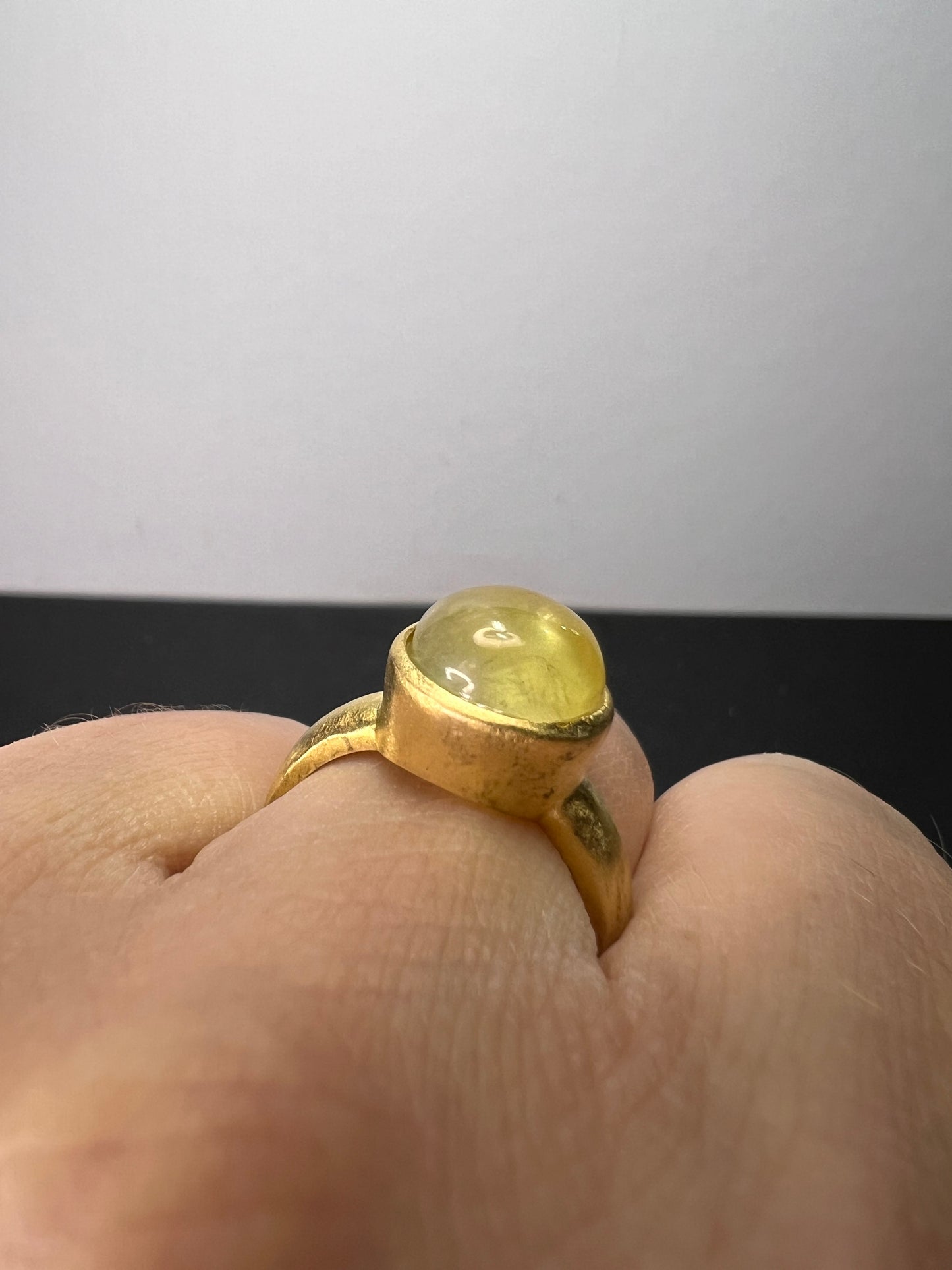 Prehnite brushed gold over sterling silver ring size 7