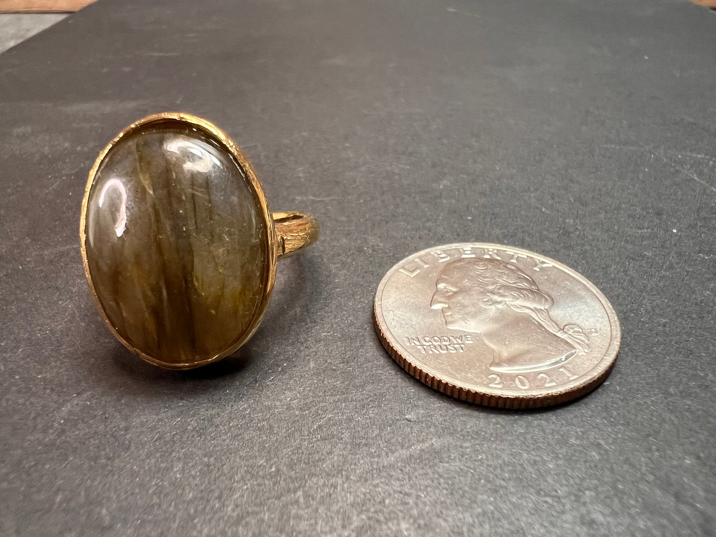 SIG Labradorite size 9 ring in gold tone