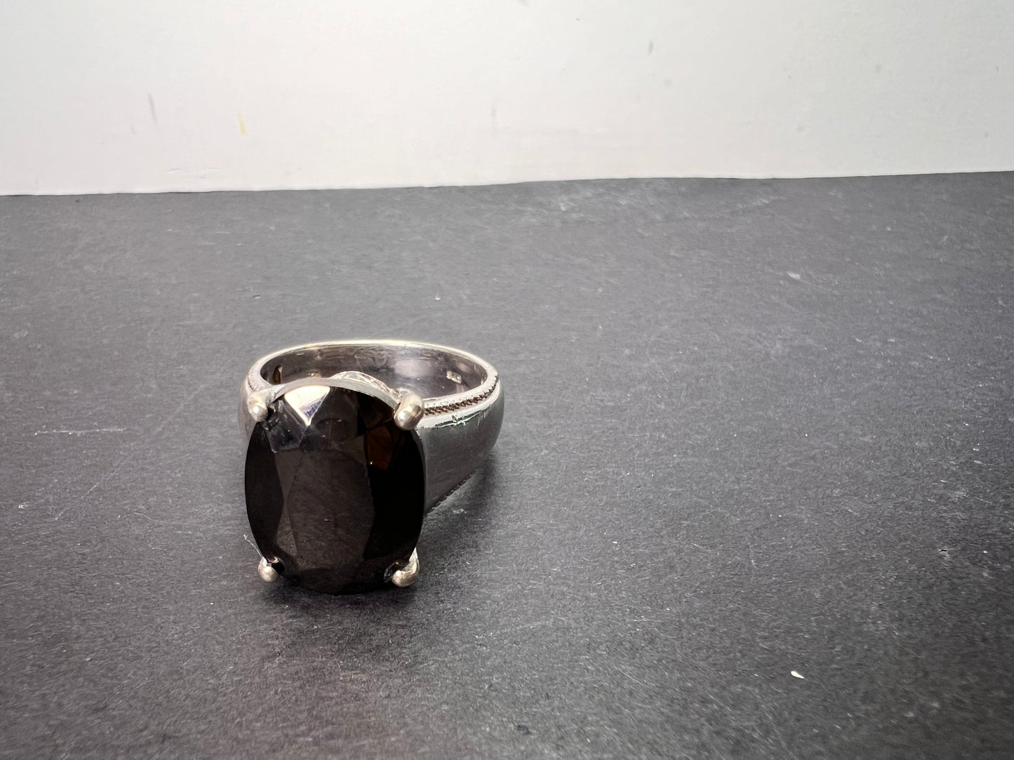 Faceted shungite sterling silver ring size 9