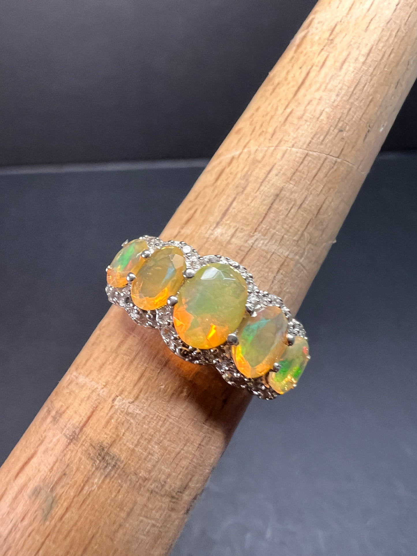 Vintage Ethiopian opal and zircon sterling silver ring size 7